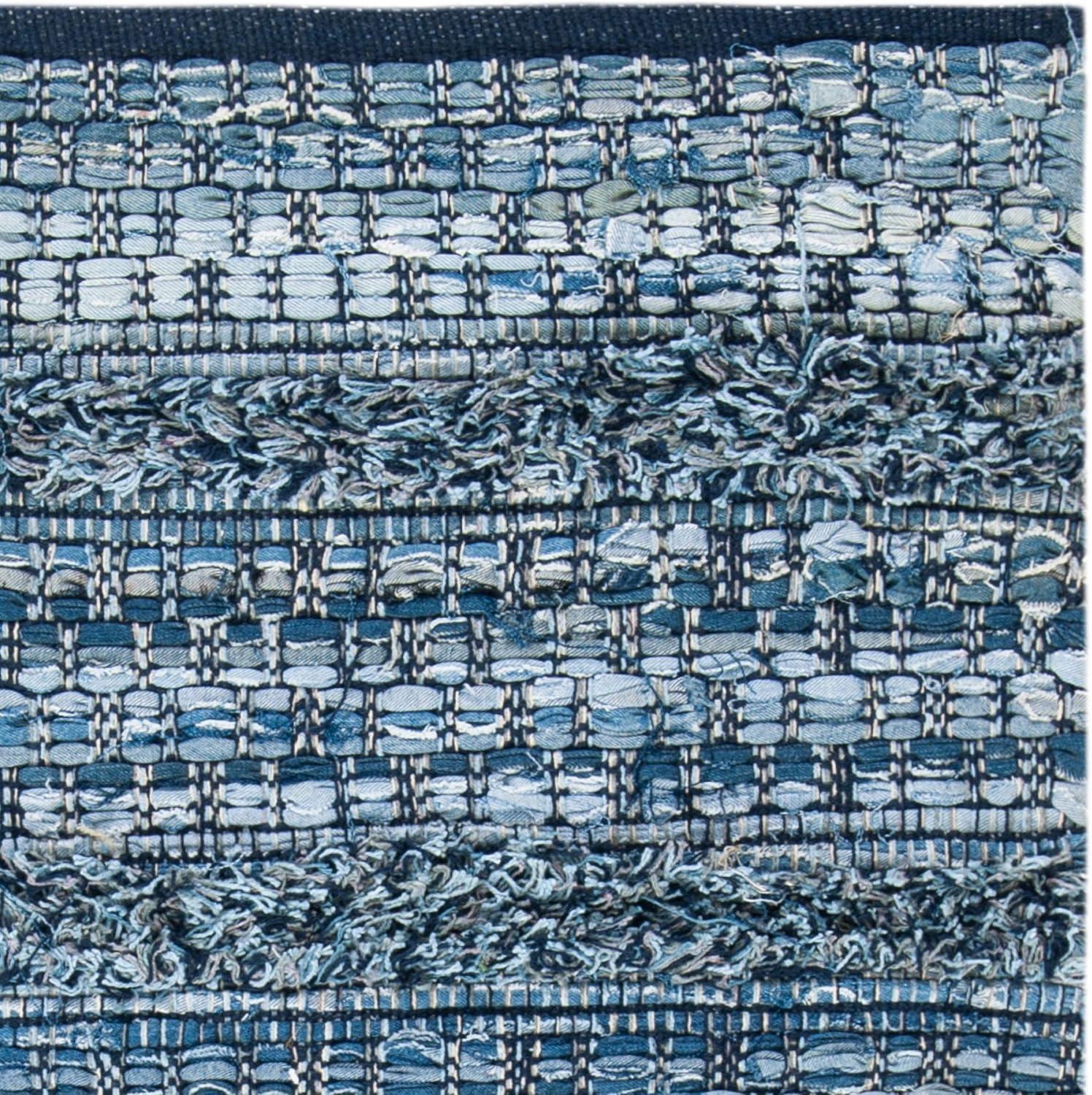 Handmade Blue Cotton and Synthetic Flat Woven Rug 8' x 10'