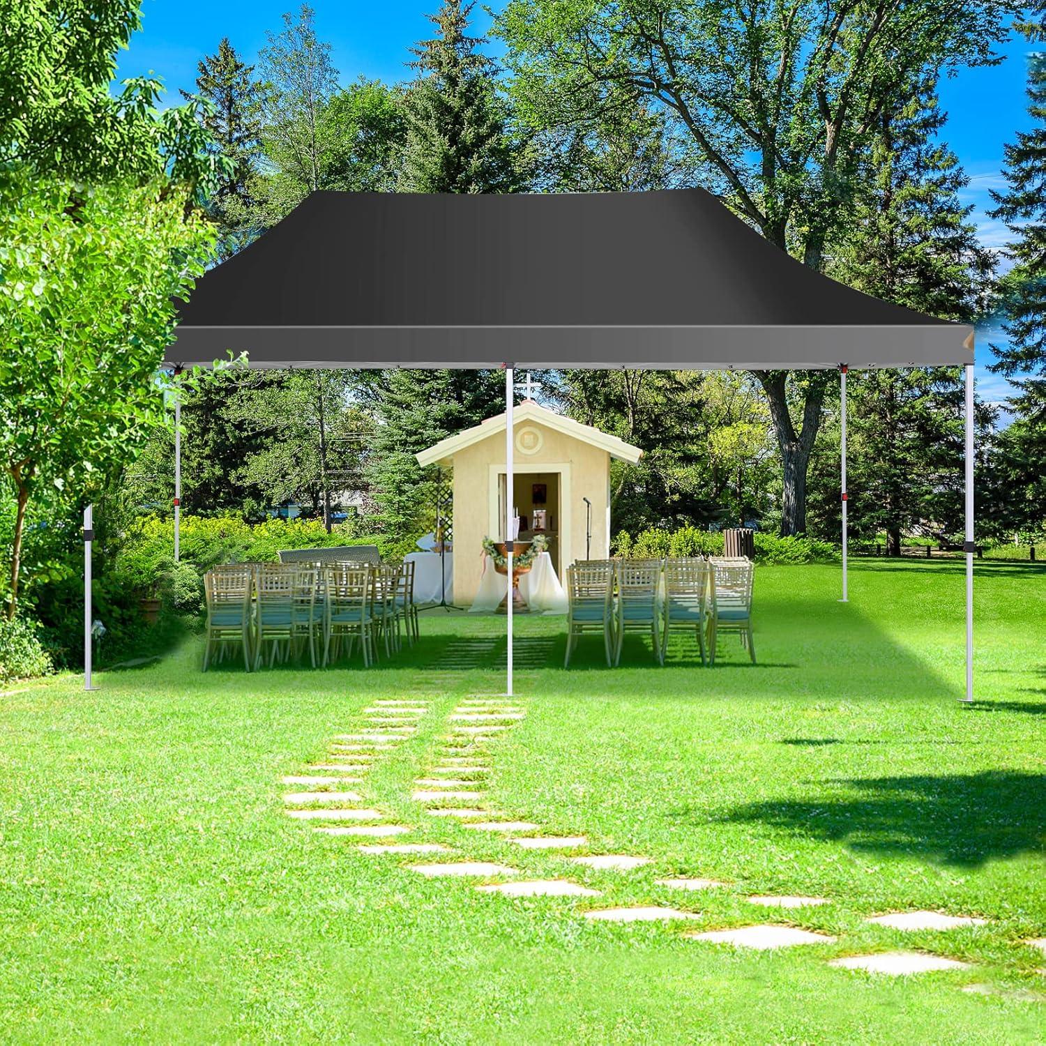 COBIZI Canopy Tent 10X20 Pop up Hollow Tent with 6 Removable Side Walls,Outdoor Event Party Canopy,Instant Portable,Suitable for Parties,Weddings,Camping and Beaches,with Wheeled Bag,Black