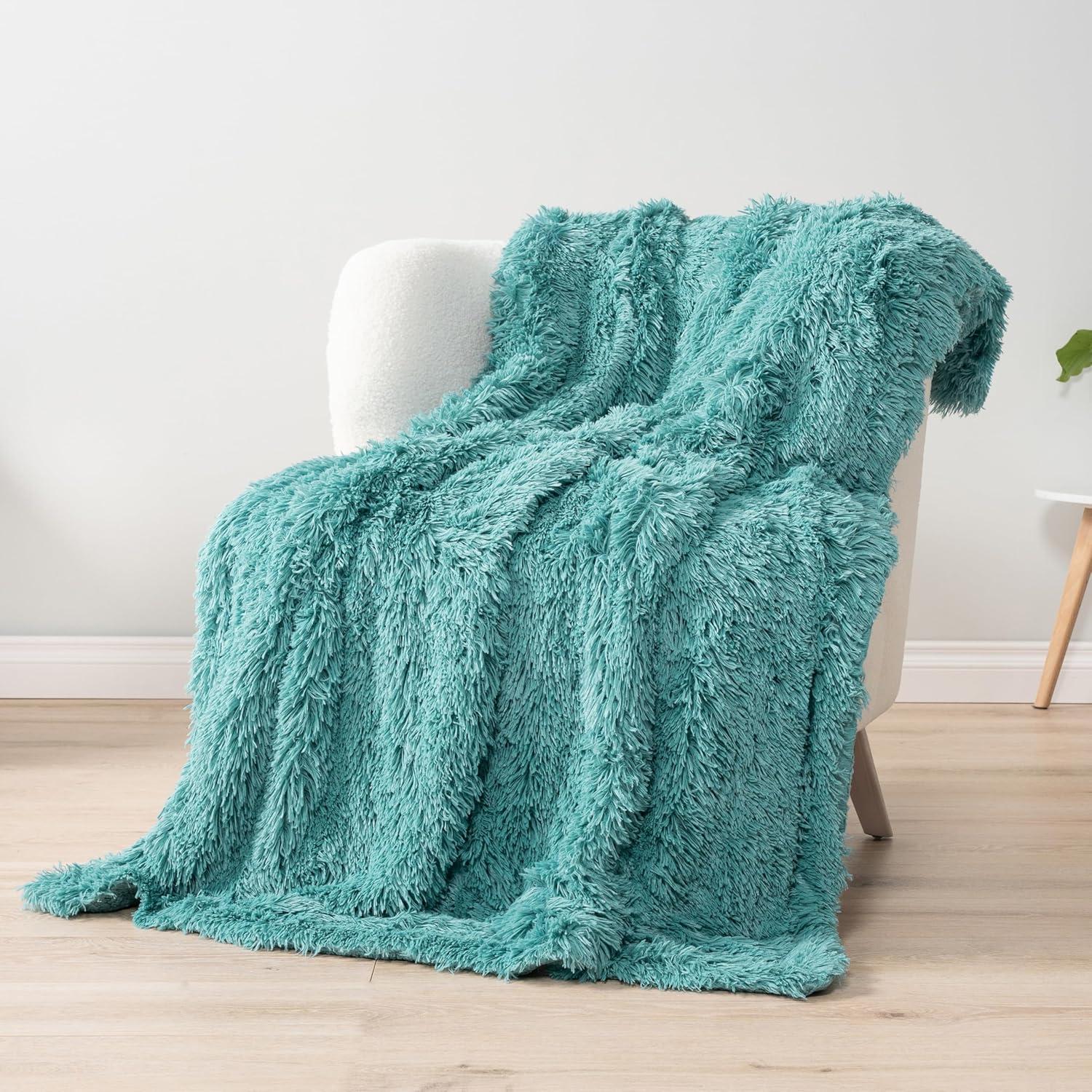 PAVILIA Fluffy Faux Fur Reversible Throw Blanket for Bed, Sofa, and Couch