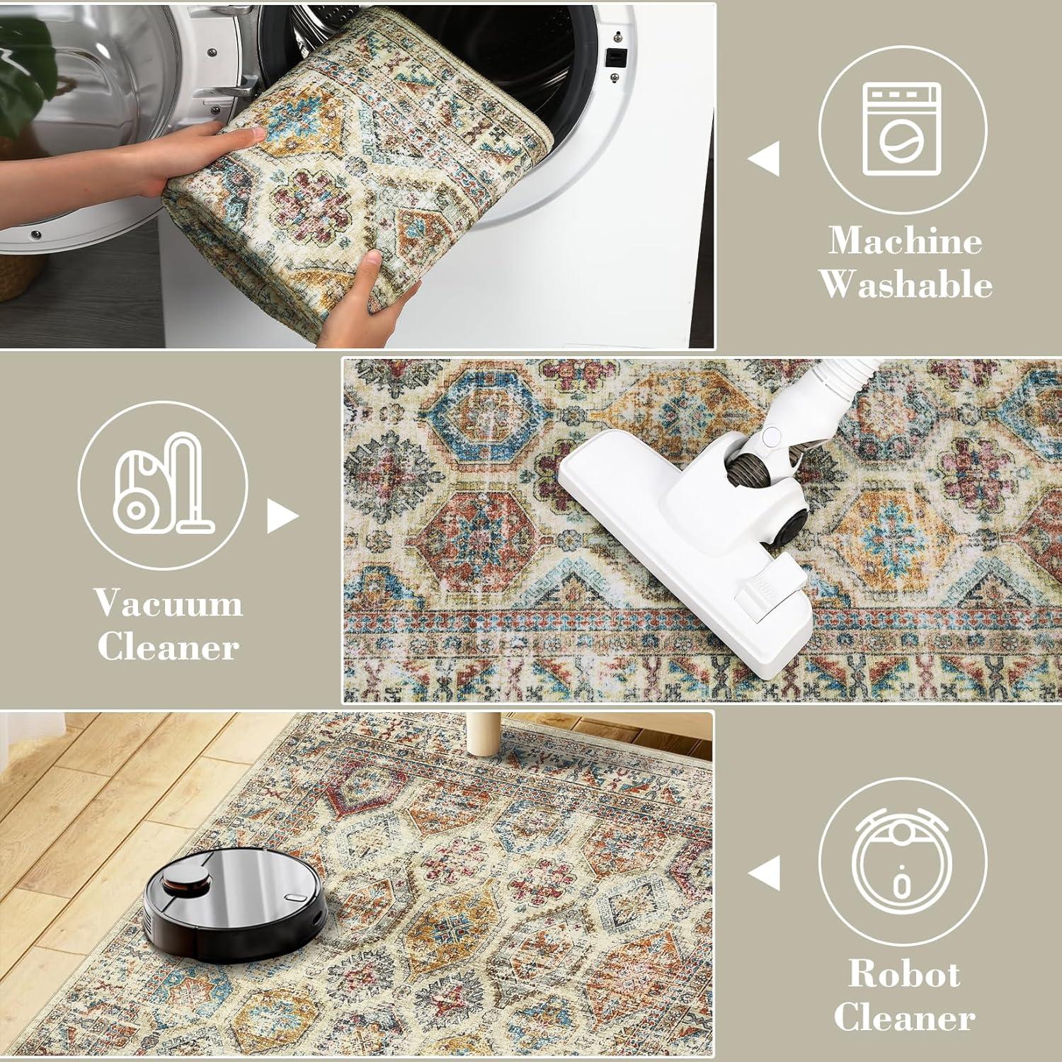 Garvee 8'x10' Large Area Rug for Living Room Vintage Rug Geometric Rug Non Slip Low Pile Indoor Bedroom Rug, Multi