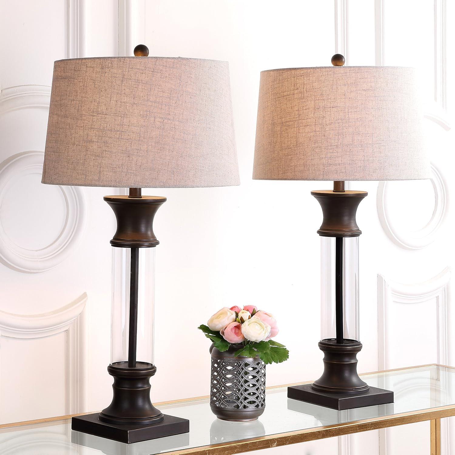 JONATHAN Y Hunter 32" Metal/Glass LED Table Lamp, Gold Leaf (Set of 2)
