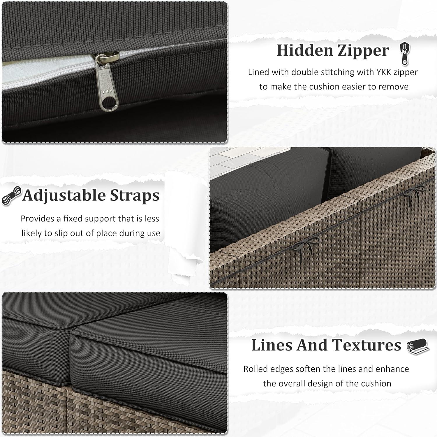 Kimunuk 14 Piece Outdoor Furniture Replacement Cushions, 5" Foam Foam High-Density, Fits 6-Seat Sectional Rattan Conversation Set, Patio Water-Resistant Sofa Cushions, Light Grey