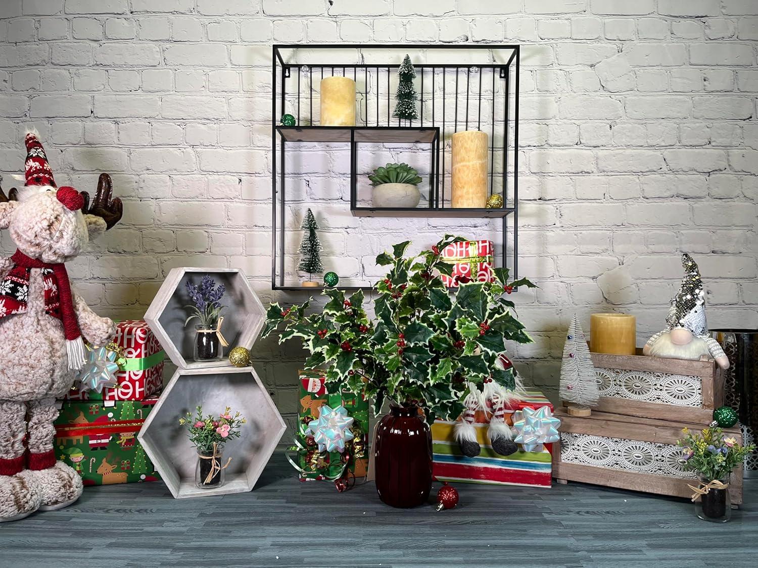 Artificial Holly Leaves Berries Christmas Bush