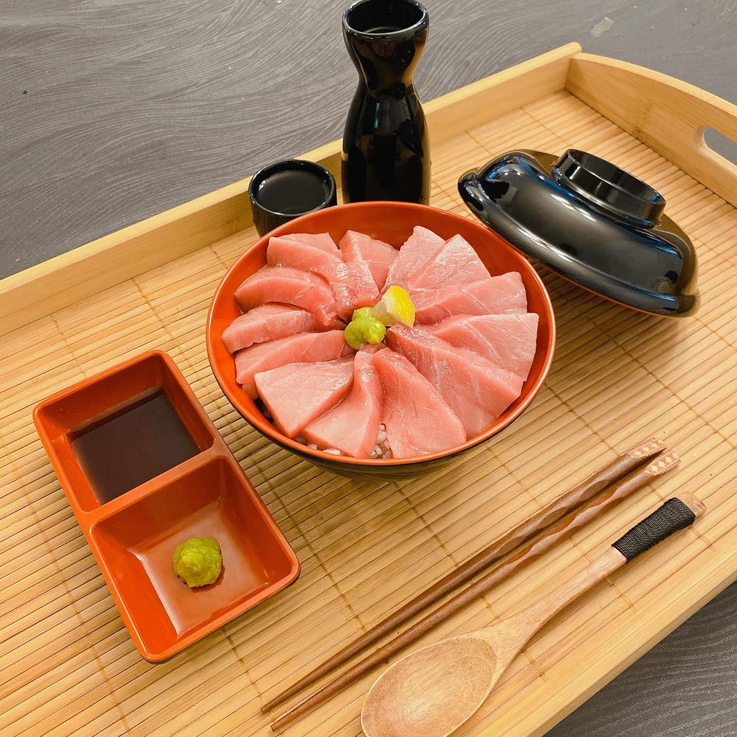 JapanBargain 2395, Japanese Style Soy Sauce Melamine Dishes Dipping Bowls, Red and Black Color, Two Compartments, 12 Pack