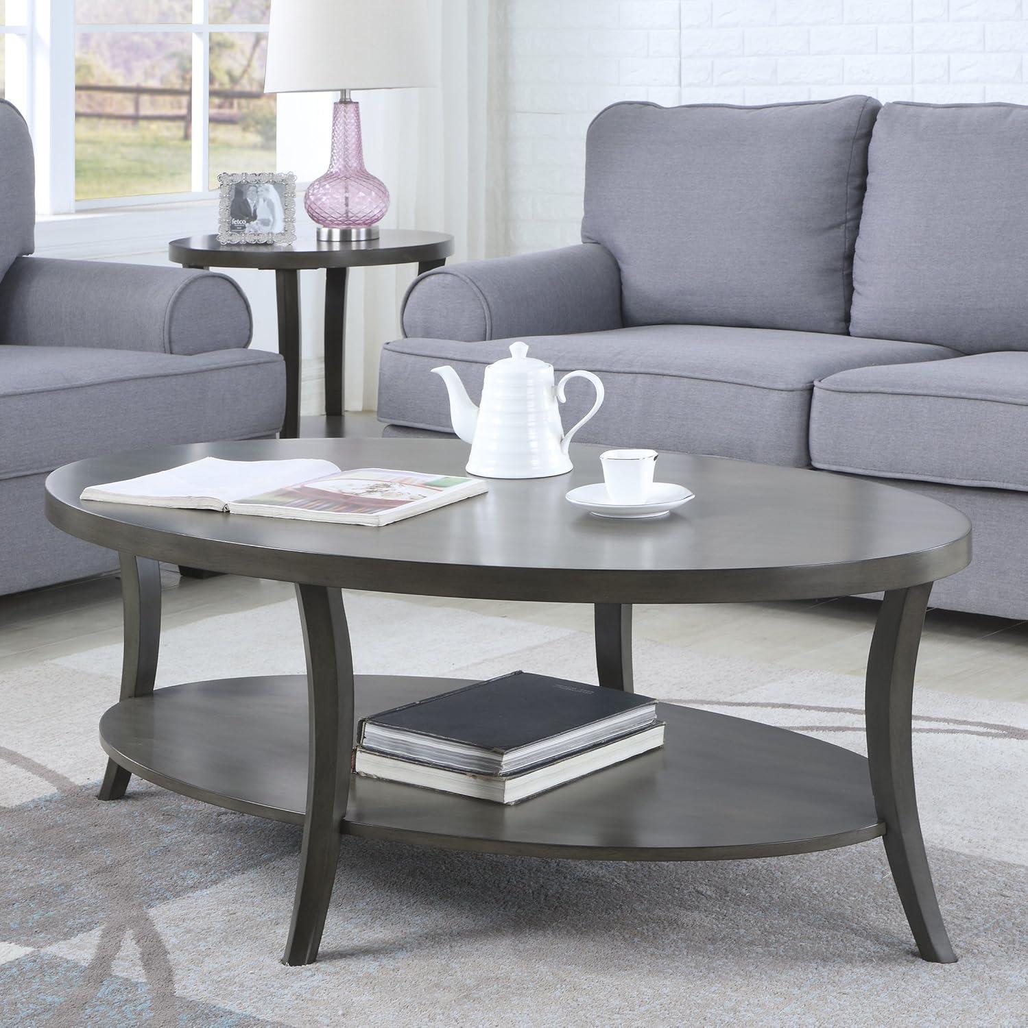 Roundhill Furniture Perth 3Pc Oval Coffee Table and End Table Set in Gray