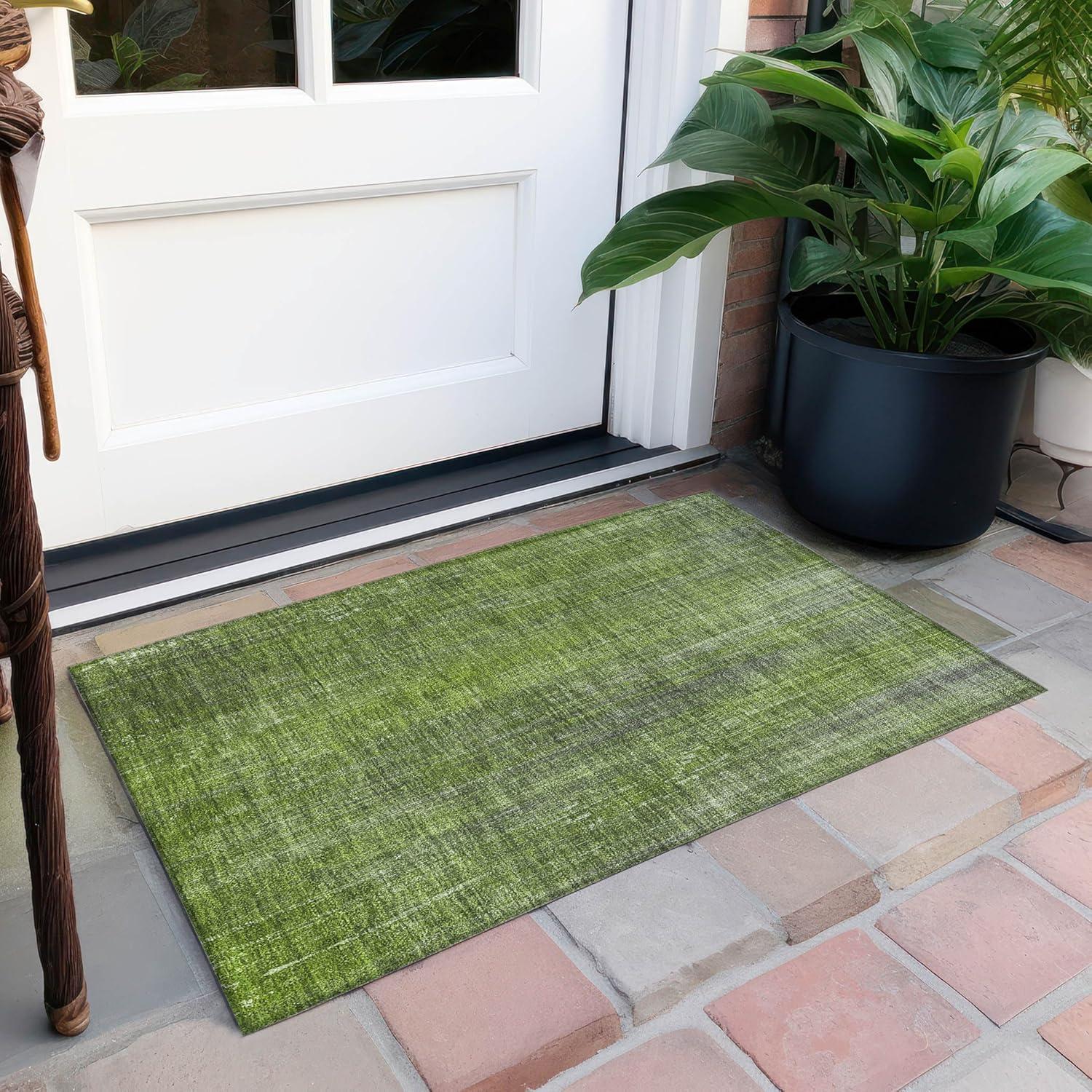 Green Rectangular Machine-Washable Synthetic Area Rug