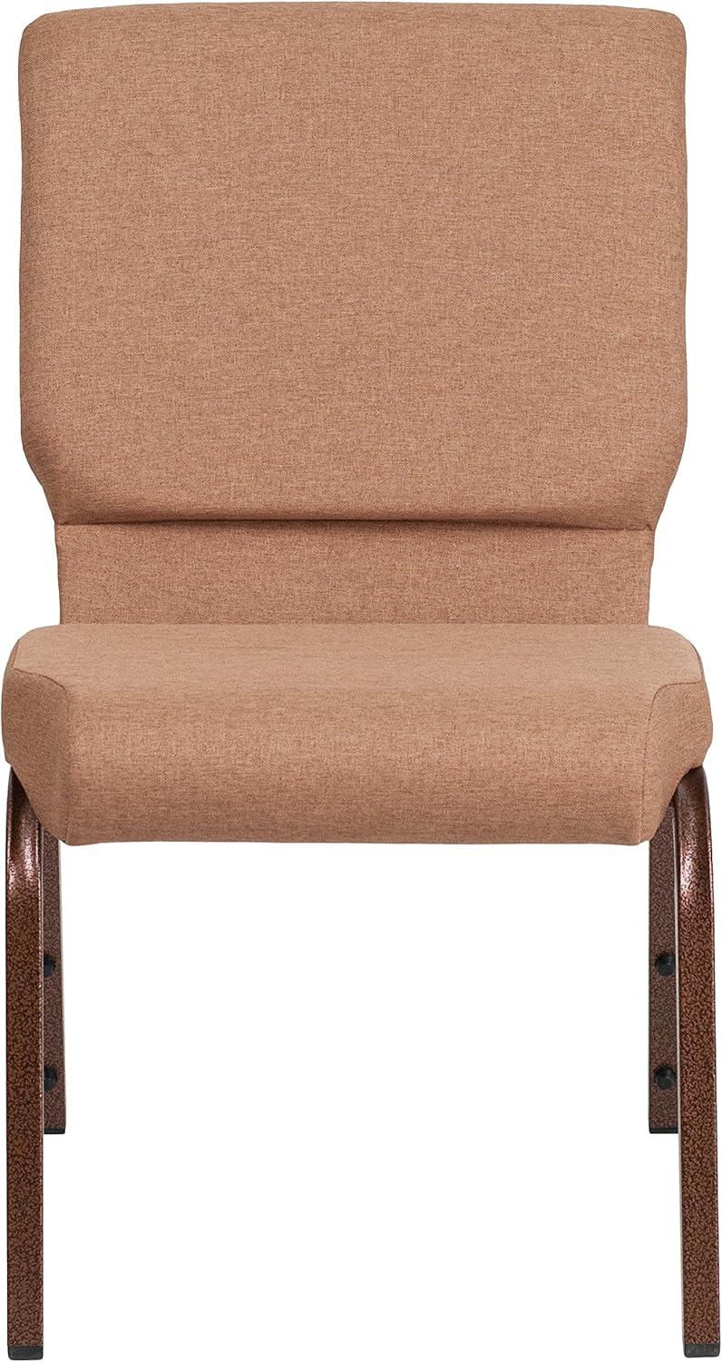 Caramel Fabric and Copper Metal Stacking Church Chairs, Set of 4