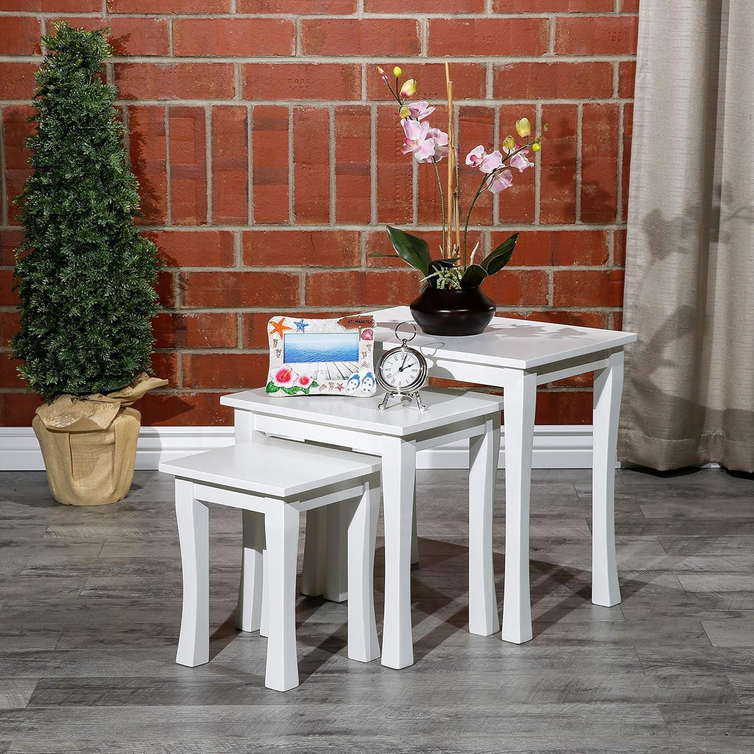 Aspen White 3-Piece Modern Nesting Table Set with Birchwood Veneer