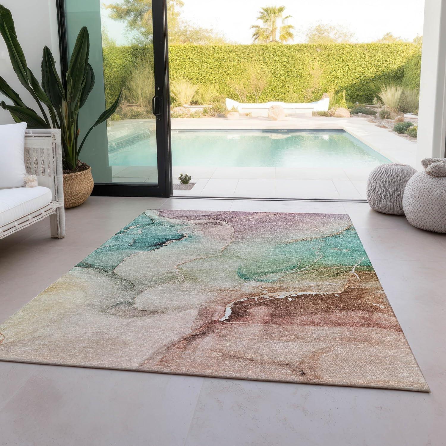 Teal and Multicolor Watercolor 8' x 10' Synthetic Area Rug