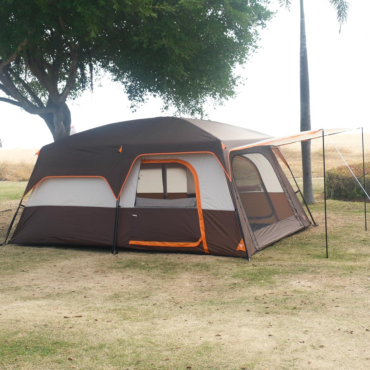 Large Gray and Orange Waterproof 6-Person Cabin Tent