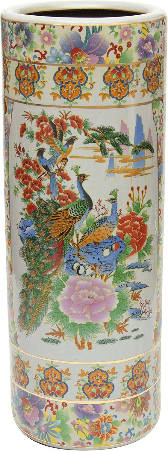 24" Satsuma Birds & Flowers Porcelain Umbrella Stand