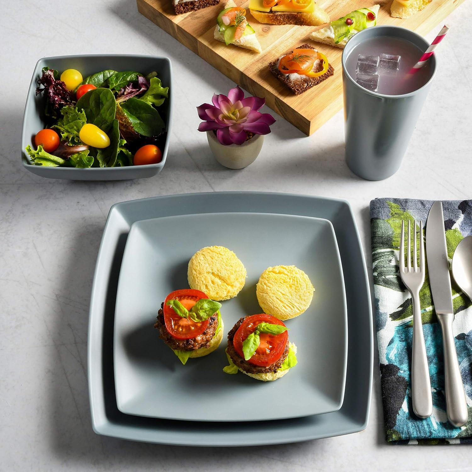 Grey Square Melamine 16-Piece Dinnerware Set, Service for 4