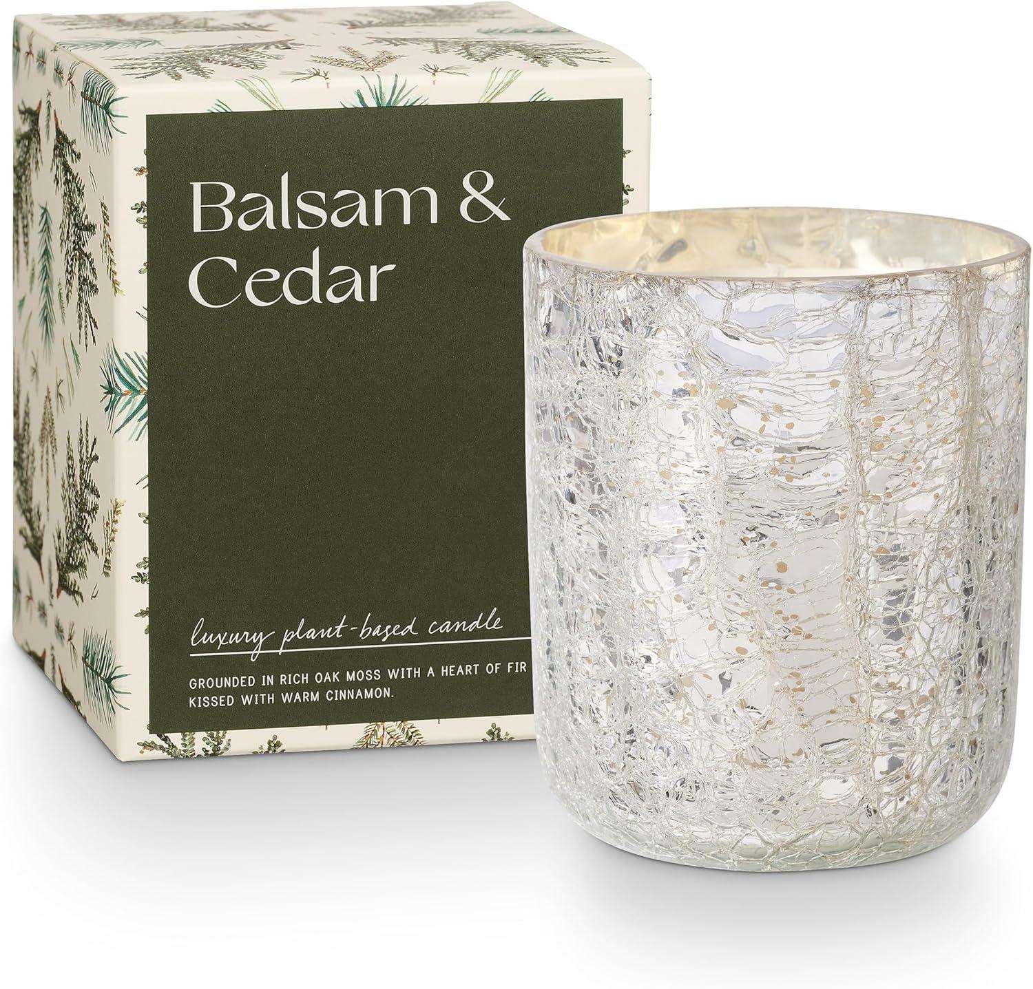 ILLUME Noble Holiday Balsam & Cedar Large Crackle Glass Candle