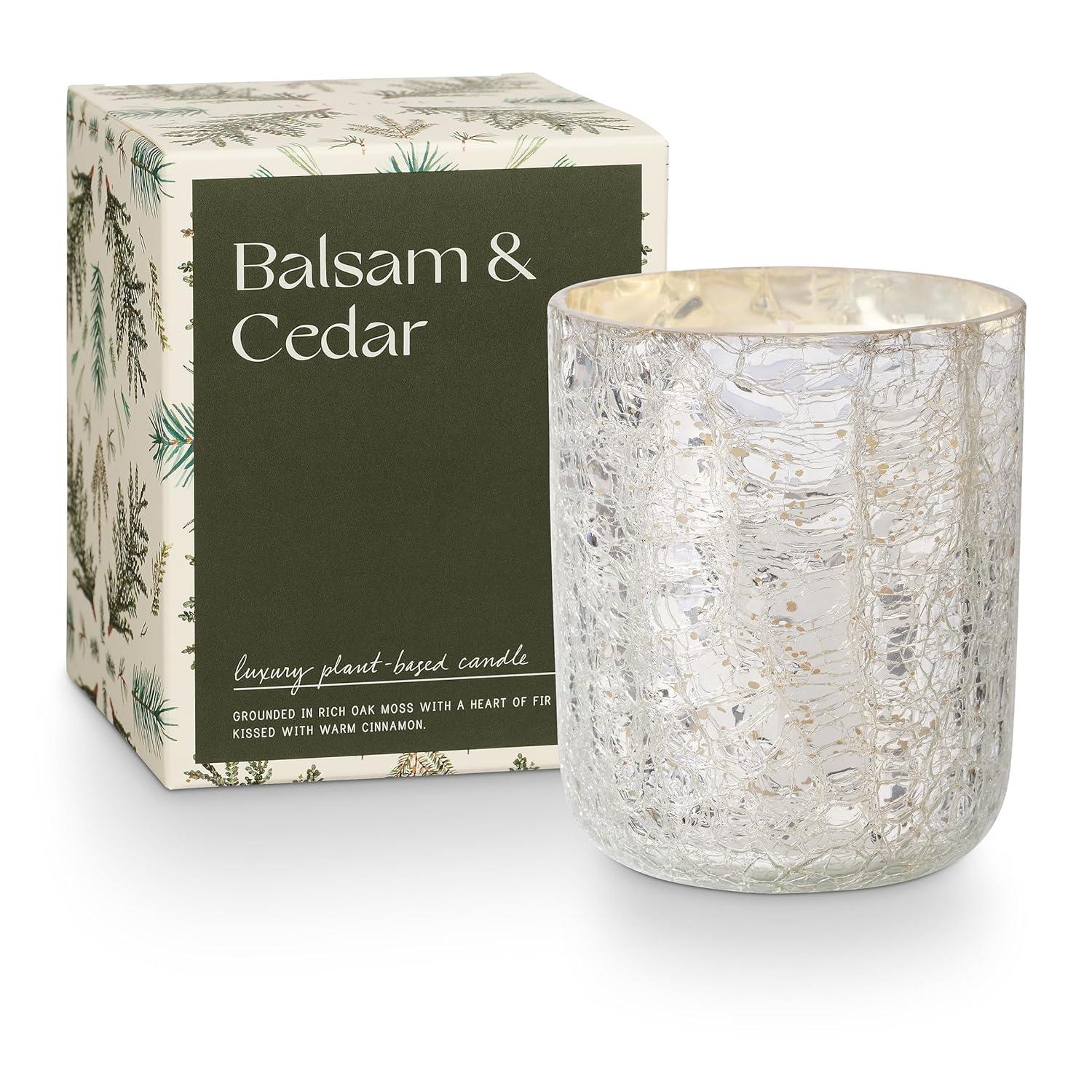 ILLUME Noble Holiday Balsam & Cedar Large Crackle Glass Candle