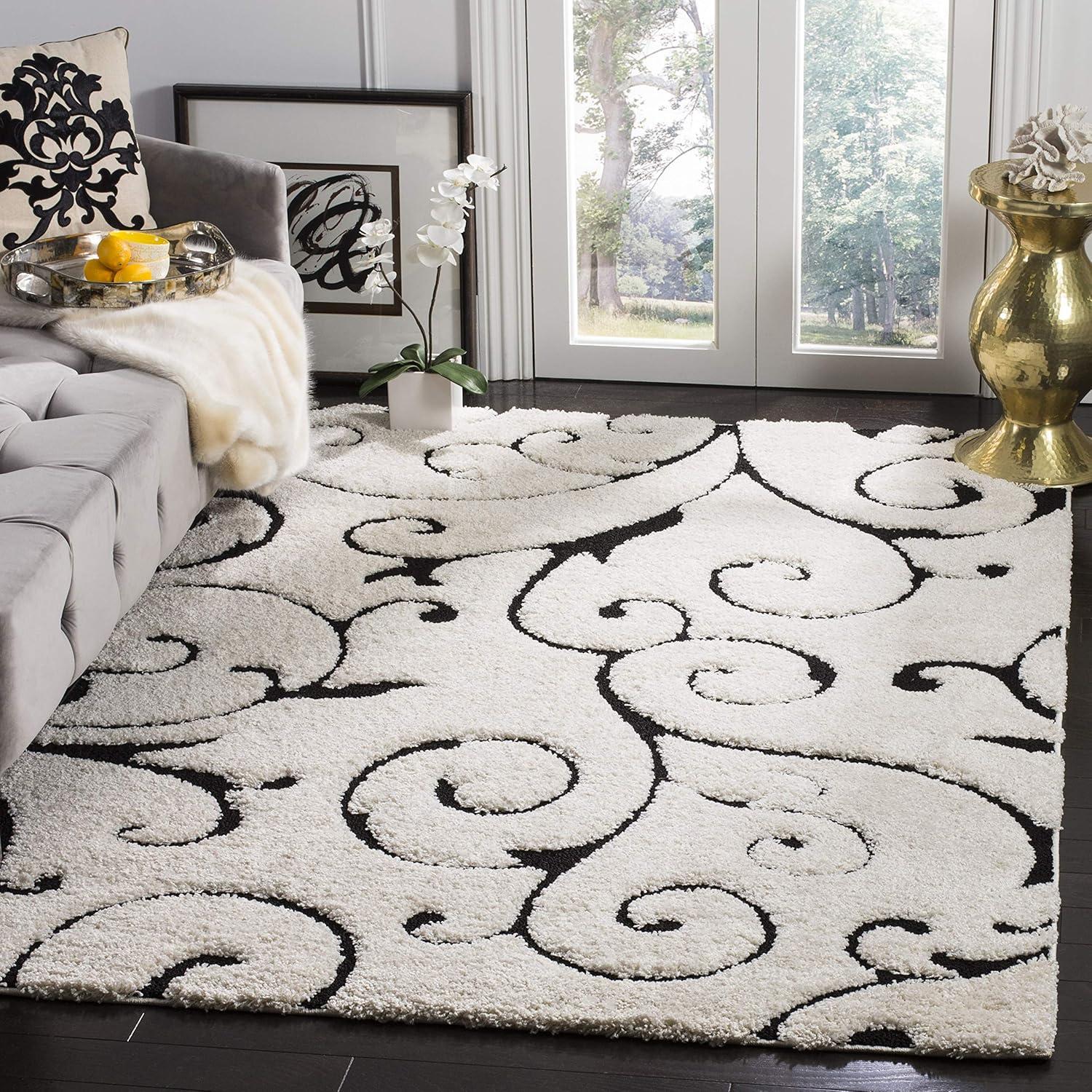 Florida Shag SG455 Power Loomed Area Rug - Ivory/Black - 5'x5' - Safavieh.