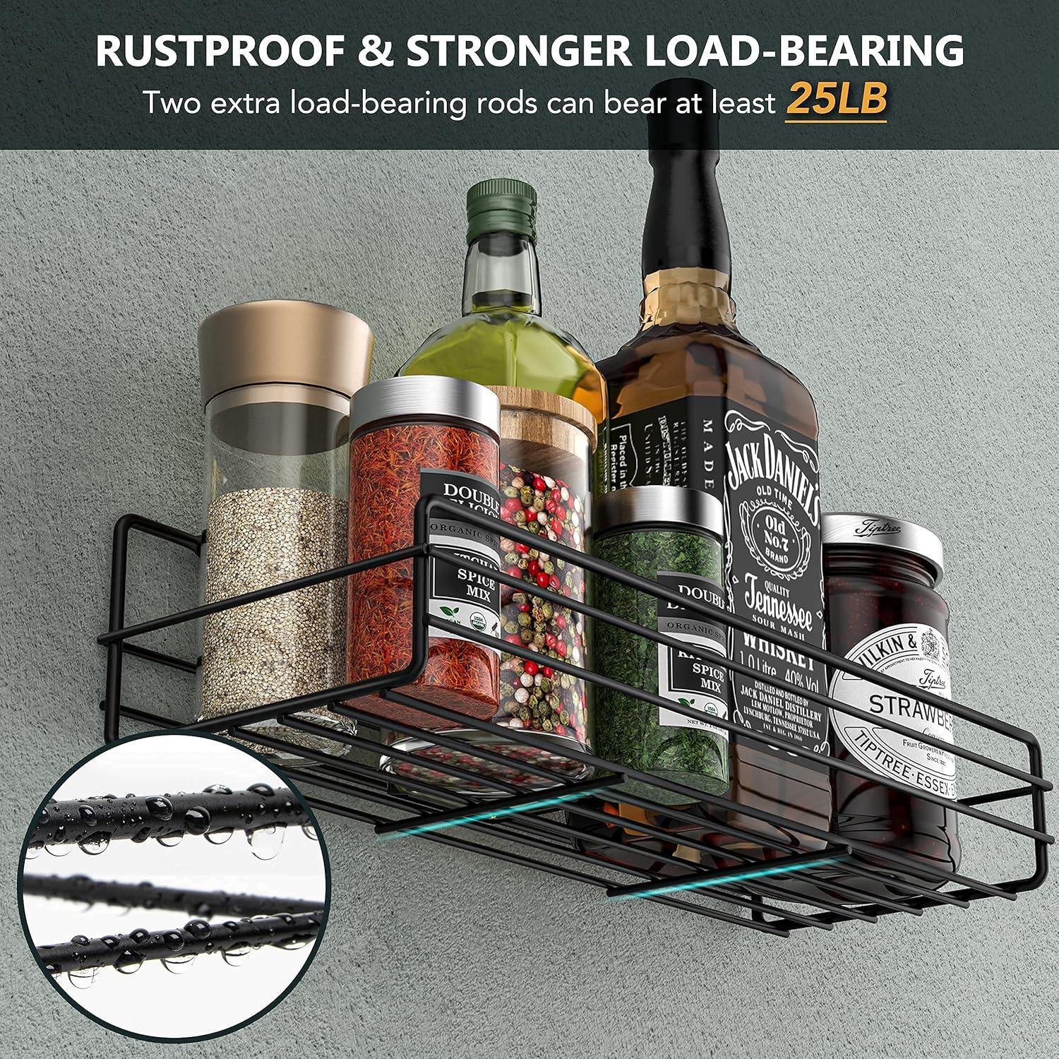 Black Carbon Steel Wall-Mounted Spice Rack Organizer Set