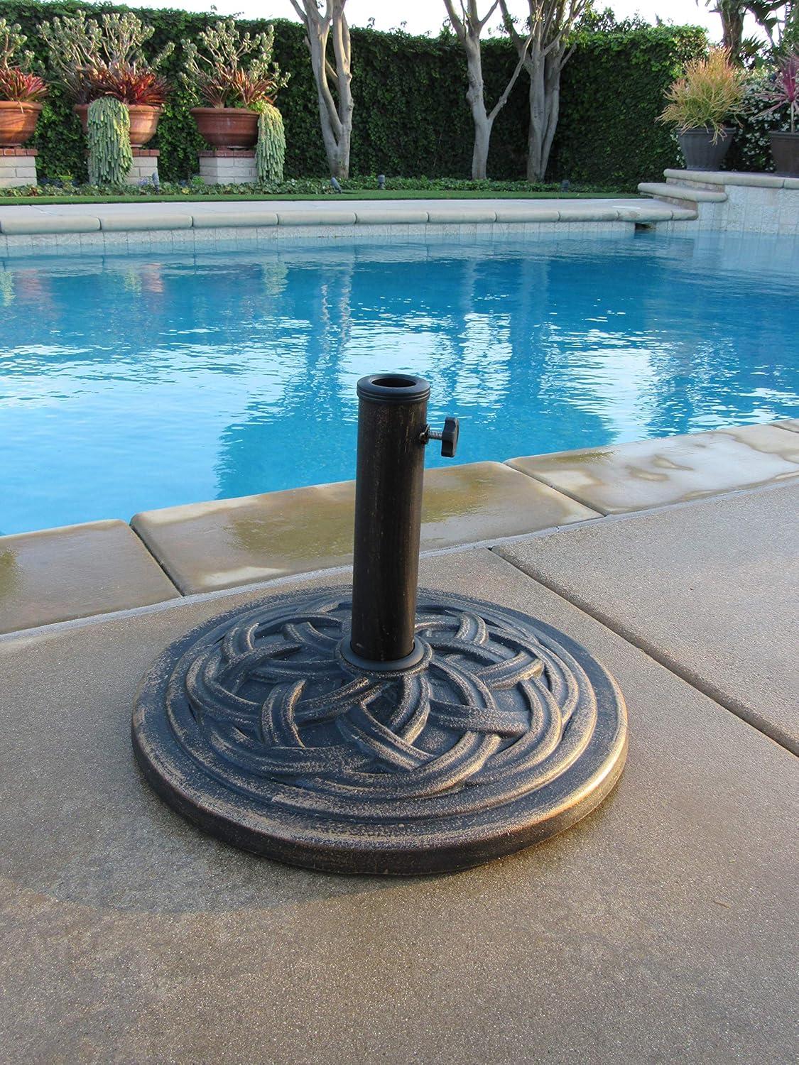 Bronze 18-Inch Cast Stone Umbrella Base with Rust-Free Composite