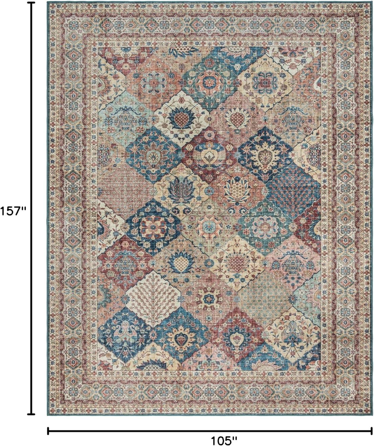 Crystal Print Cinzia Taupe Beige Multi Traditional Border Patchwork Livingroom Dining Bedroom Flat Pile Easy Care Indoor Area Rug