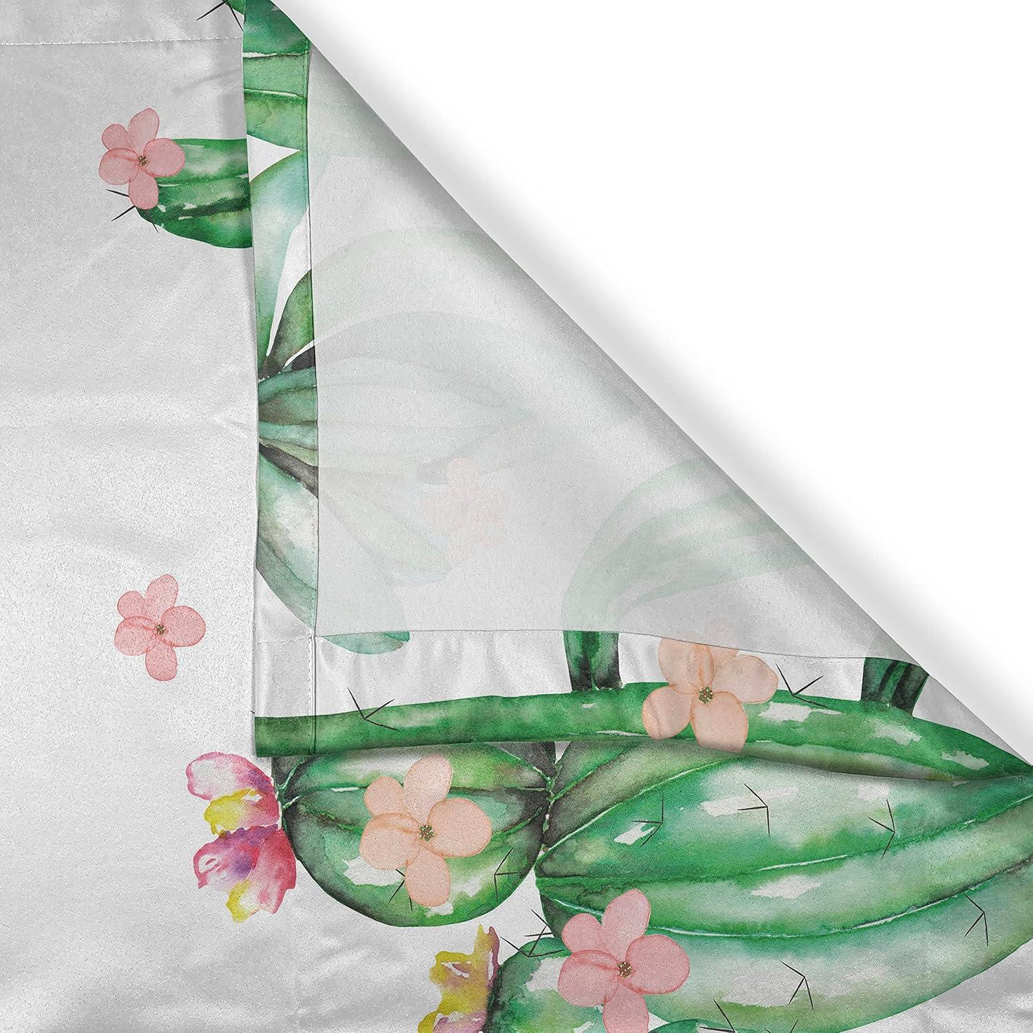 Ambesonne Cactus Kitchen Curtains, Tender Romantic Blossoms, 55"x39", Green Coral Lavender