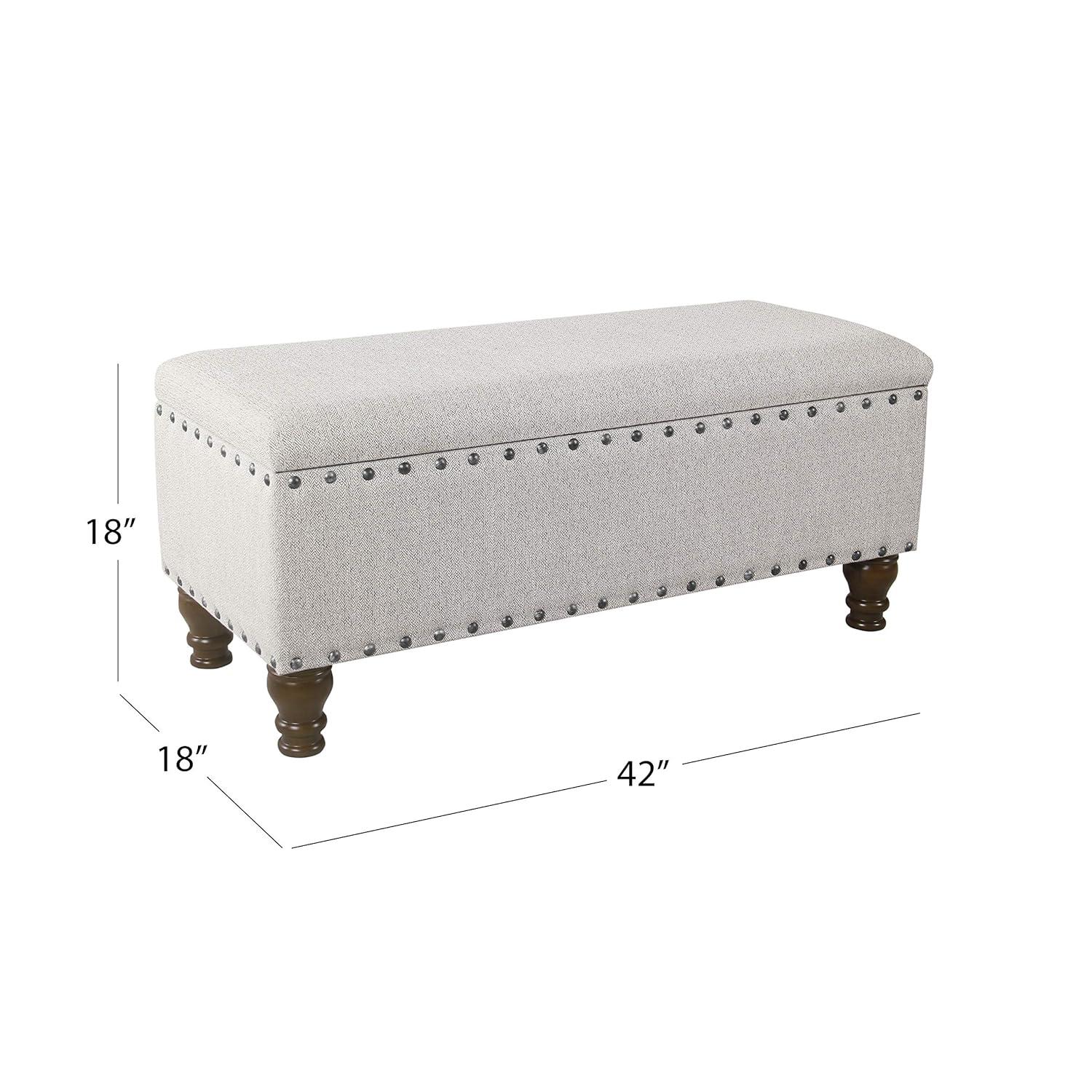 Large Storage Bench with Nailhead Trim Light Gray - HomePop: Multifunctional, Upholstered, Bedroom Entryway Seating
