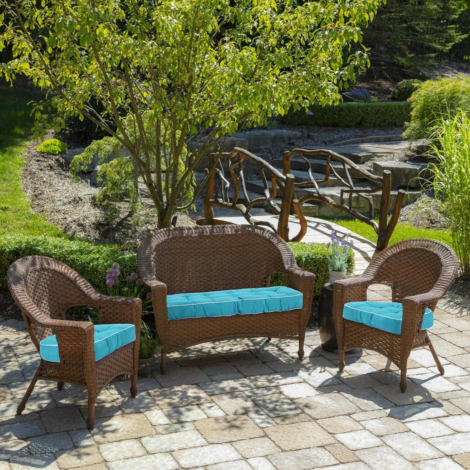 Outdoor 3 Piece Wicker Chair Cushion Set, 1 Loveseat Wicker Settee Cushion & 2 U-Shape Cushion for Patio Bench All Weather