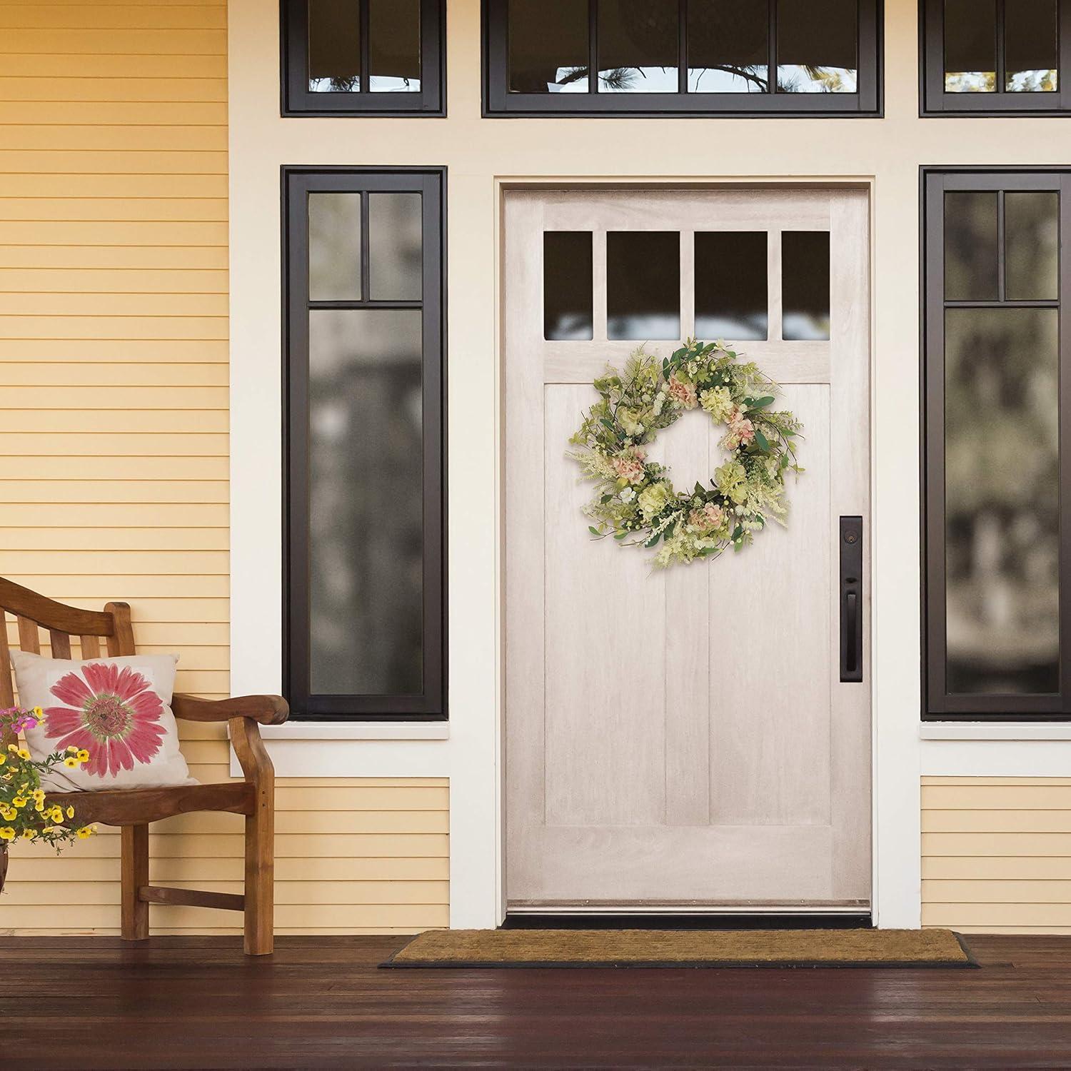 24" Green and White Puleo International Artificial Hydrangea and Dogwood Floral Spring Wreath