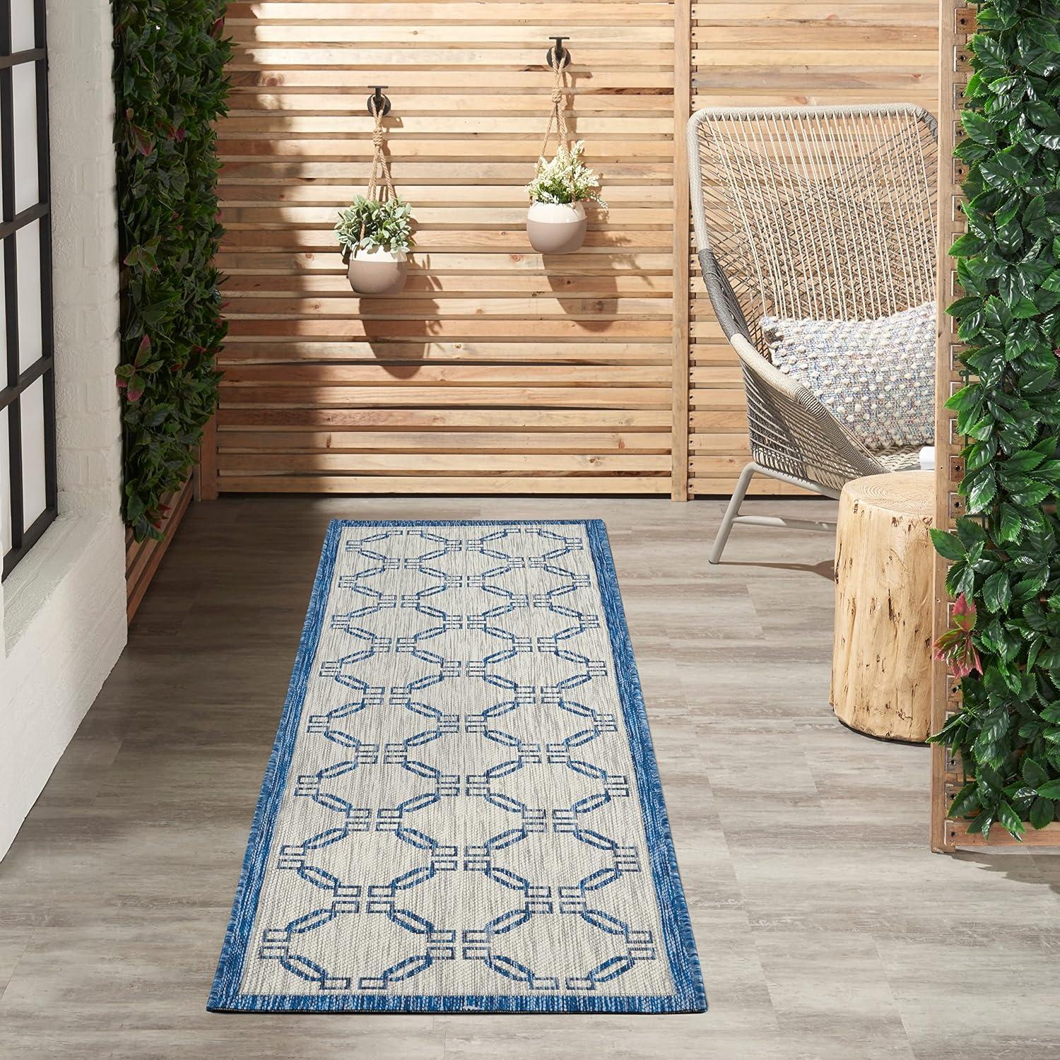 Ivory Blue Traditional Trellis 2'2" x 7'6" Synthetic Area Rug