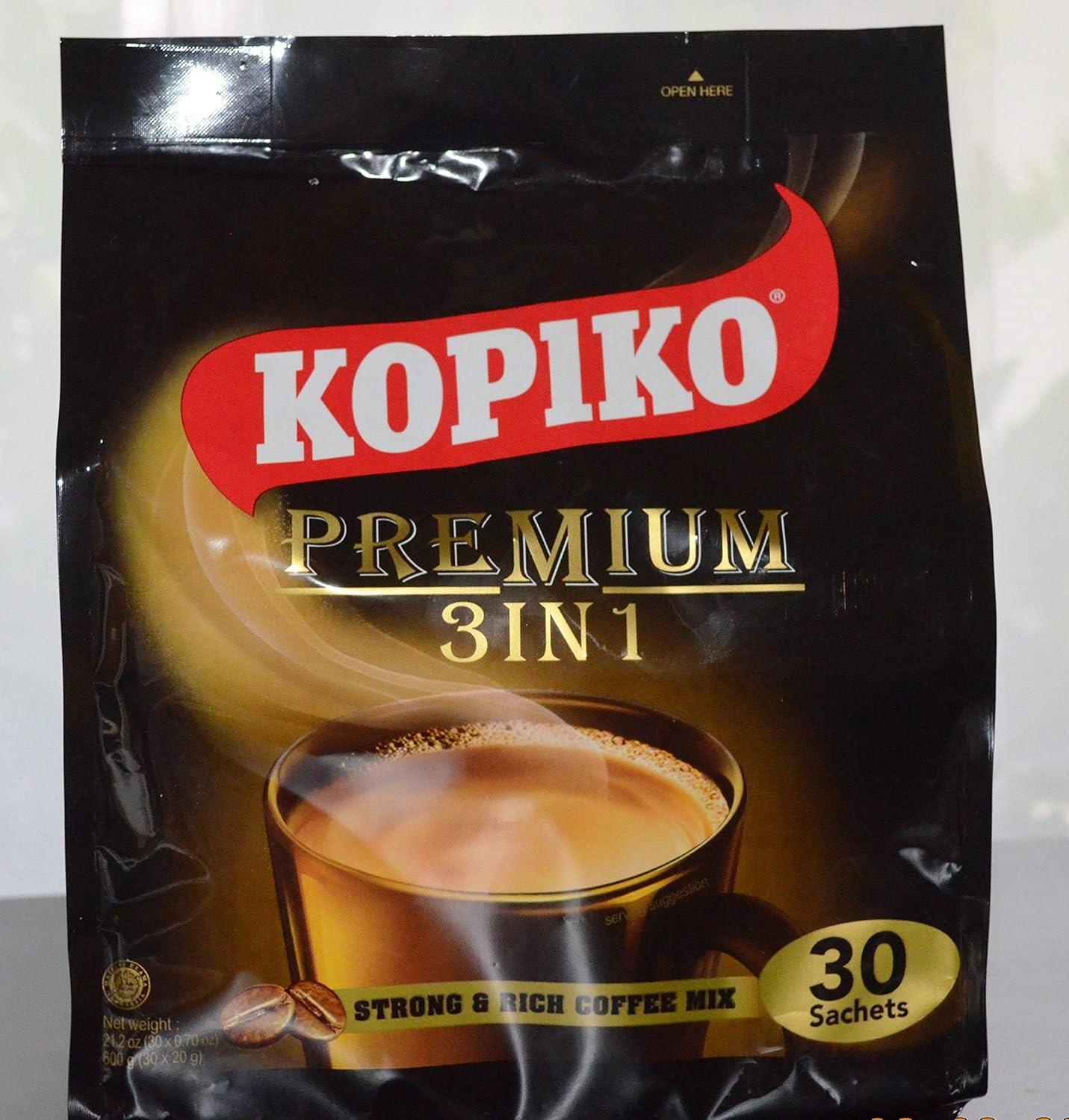 Kopiko Premium 3-in-1 Instant Coffee Authentic Indonesian Volcanic Coffee 21.2 Oz. - 30 Sachets (Pack of 2)
