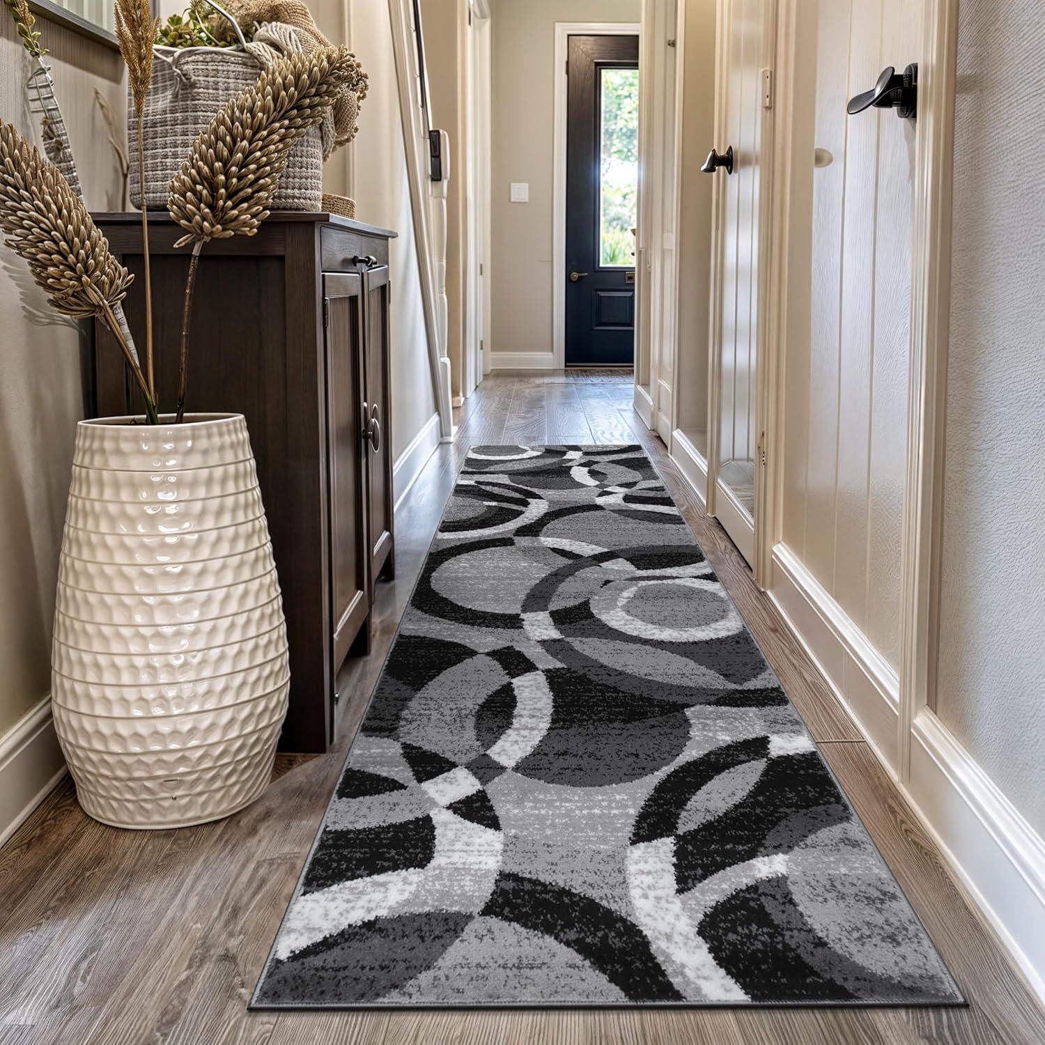 World Rug Gallery Geometric Circles Area Rug - Gray 2'7"x8'