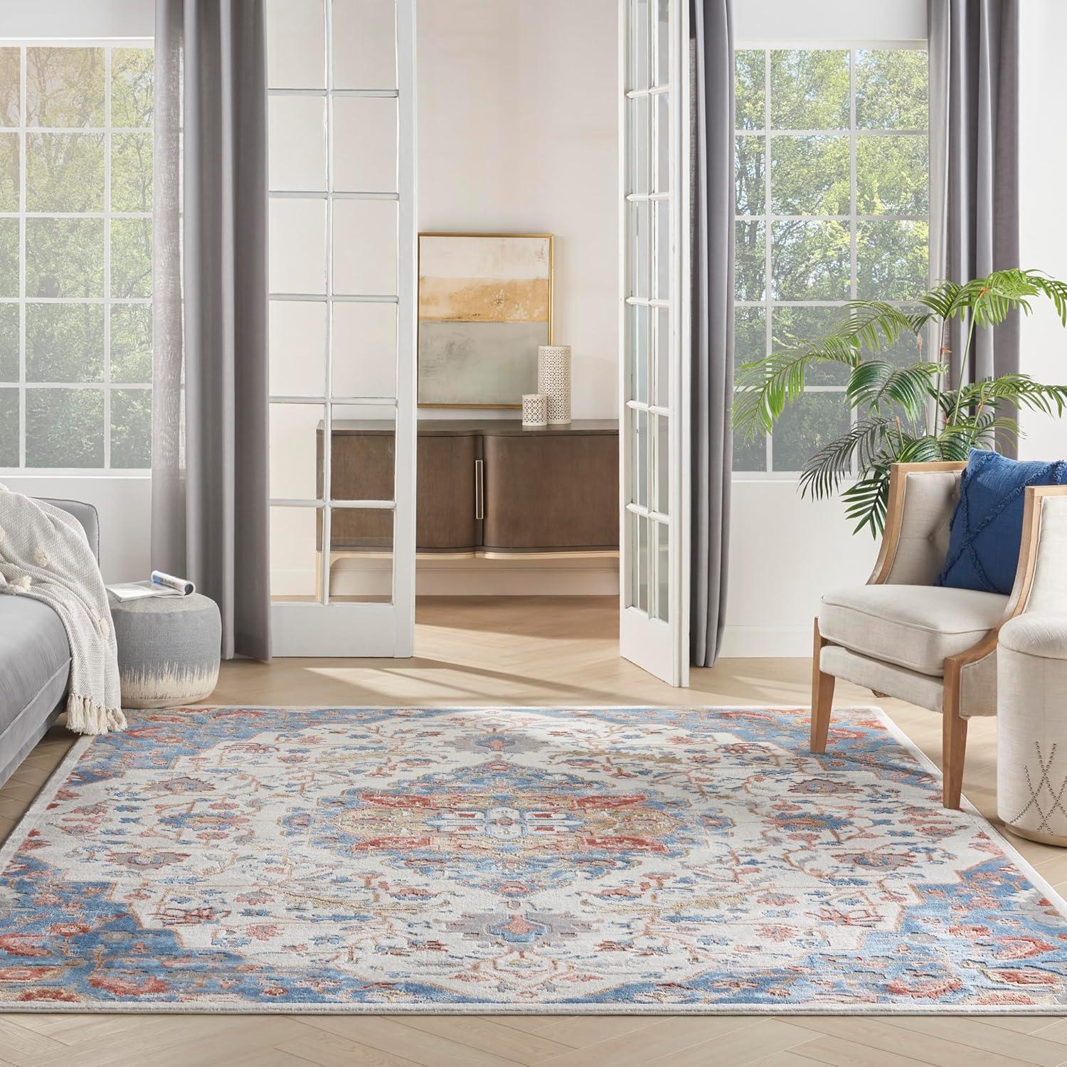 Nourison Elation Floral Medallion Indoor Rug Ivory Blue 7'10" x 9'10"