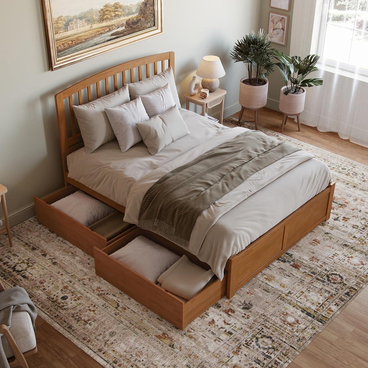Solid Wood Platform Storage Bed