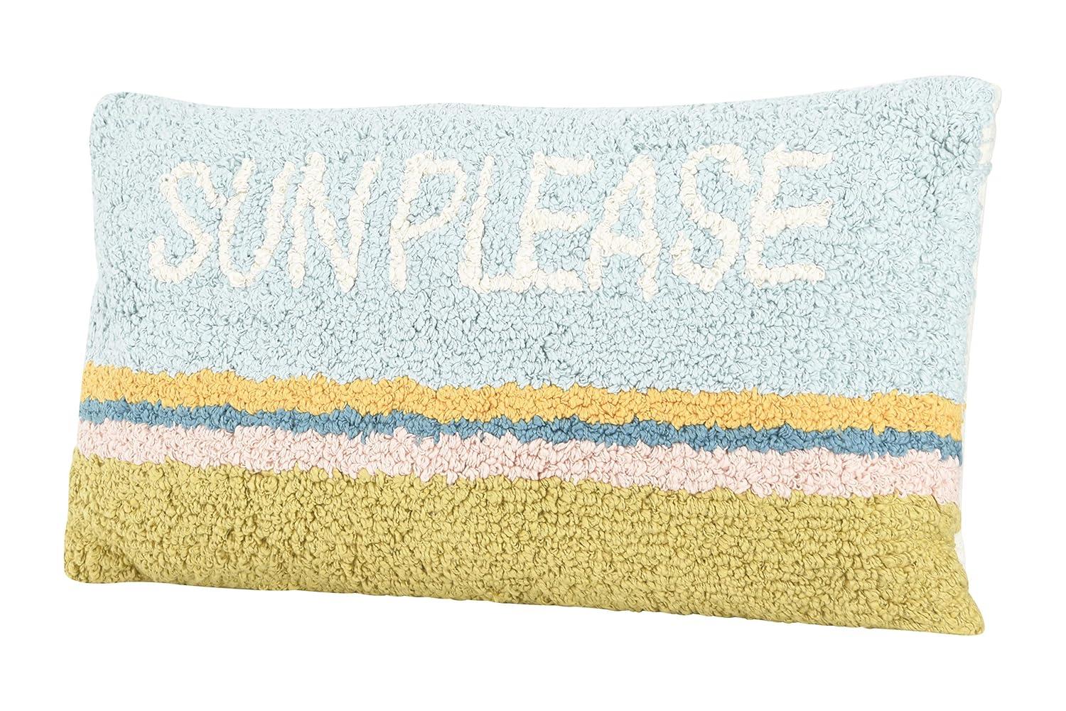 Creative Co-Op Woven Cotton Punch Hook Lumbar Pillow with "Sun Please" Design