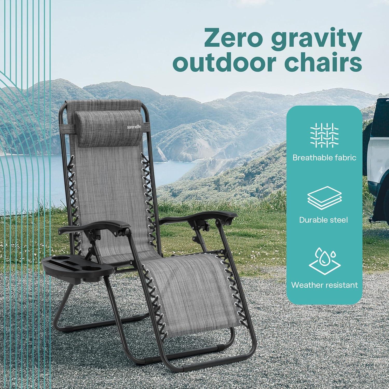 Arlmont & Co. Zero Gravity Chair Set of 2, Outdoor Folding Lounge W/Detachable Headrest & Holder Tray, Adjustable Textilene Lawn Reclining, No Assembly Required, for Patio, Backyard, Garden, Poolside,