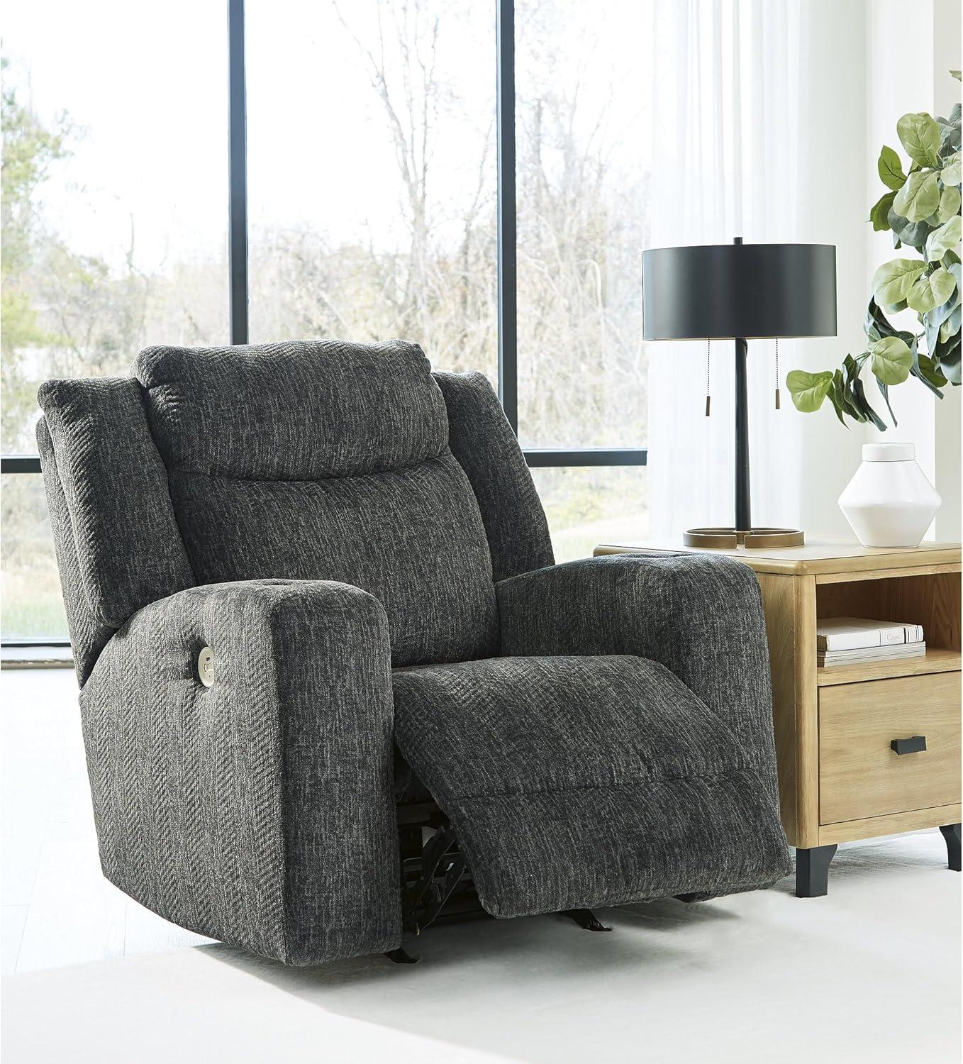 Black Metal Contemporary Power Recliner with USB Ports