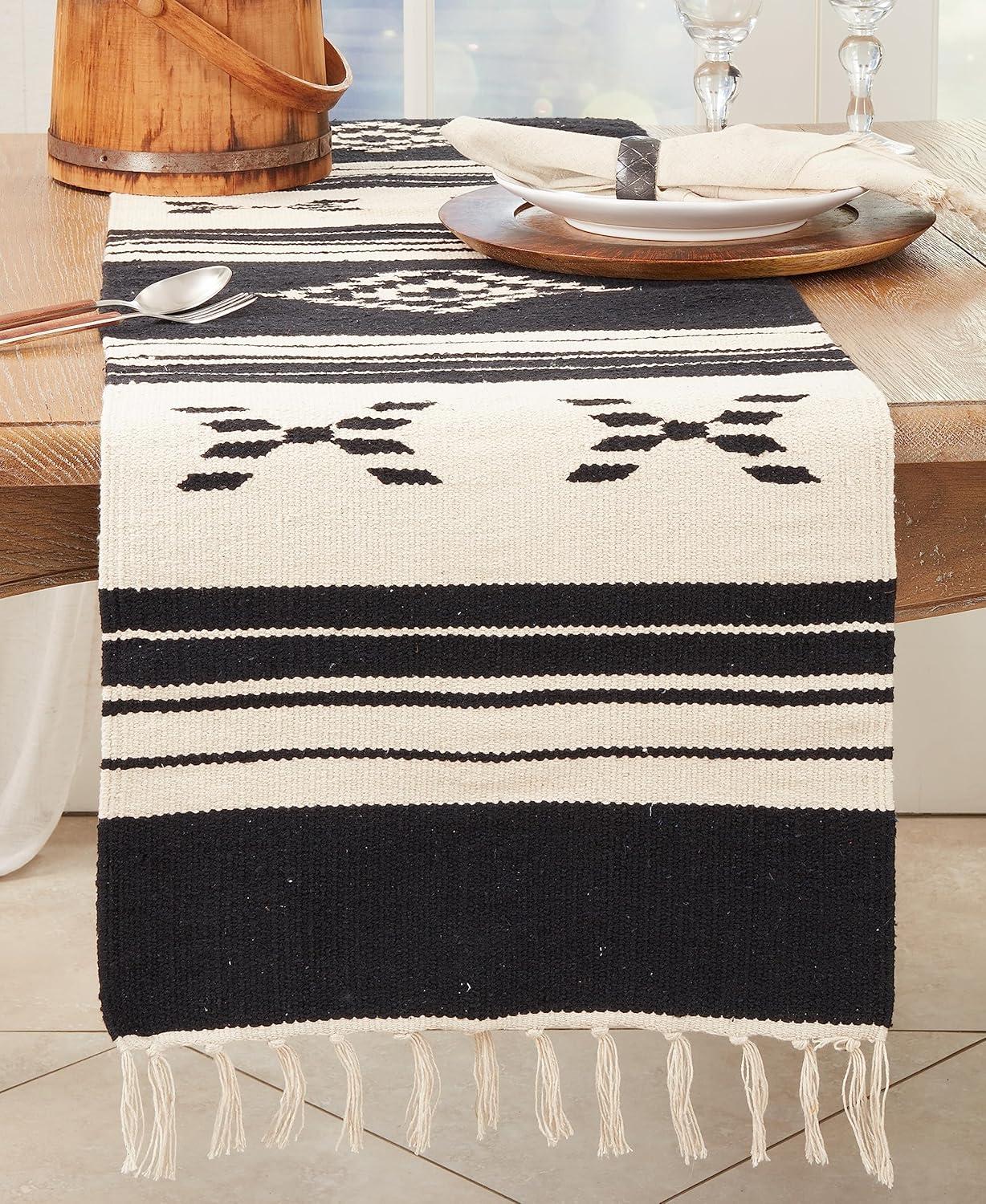 Black and Beige Cotton Southwestern Table Runner