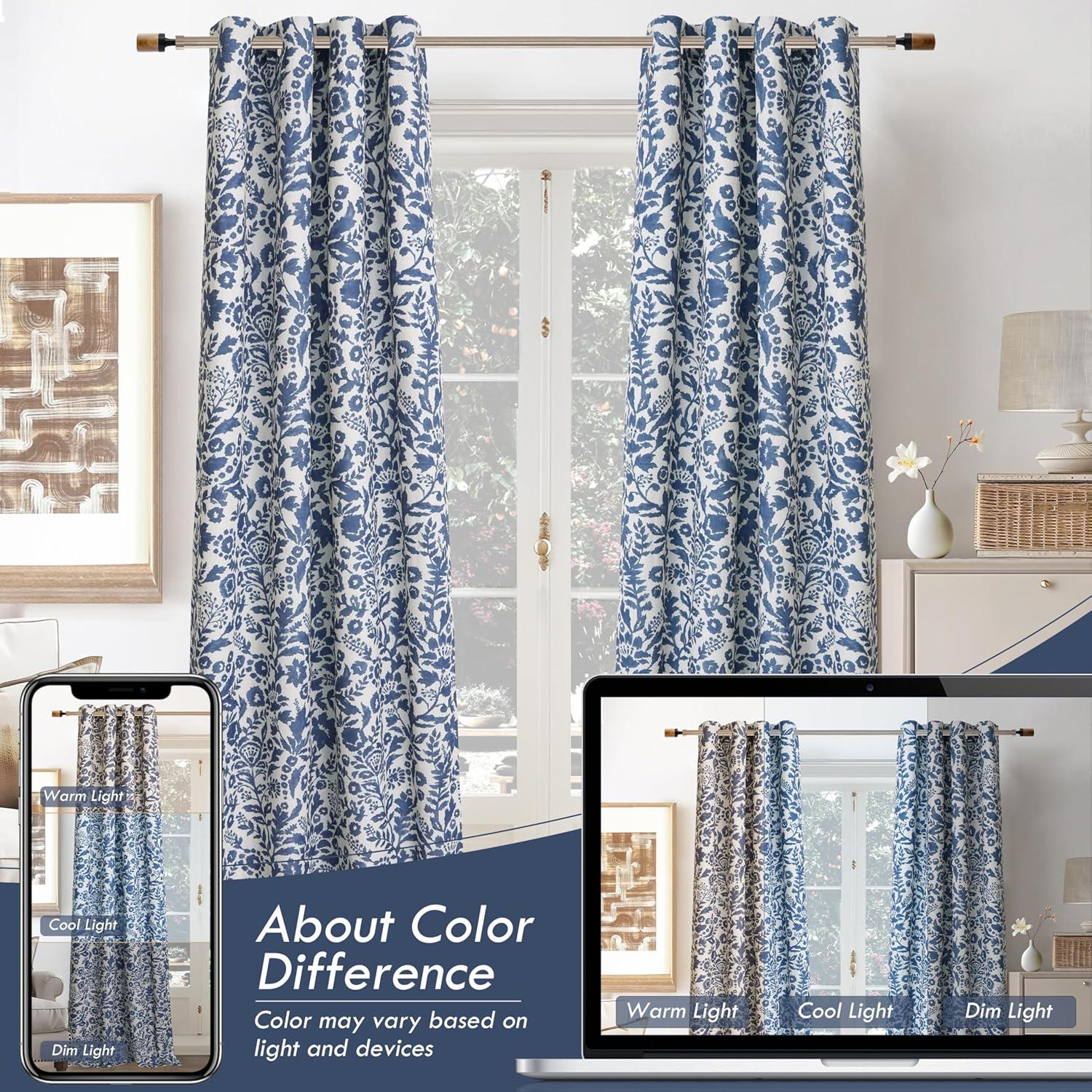DriftAway Julia Watercolor Blackout Room Darkening Grommet Lined Thermal Insulated Energy Saving Window Curtains 2 Layers 2 Panels Each Size 96"L x 52"W Navy