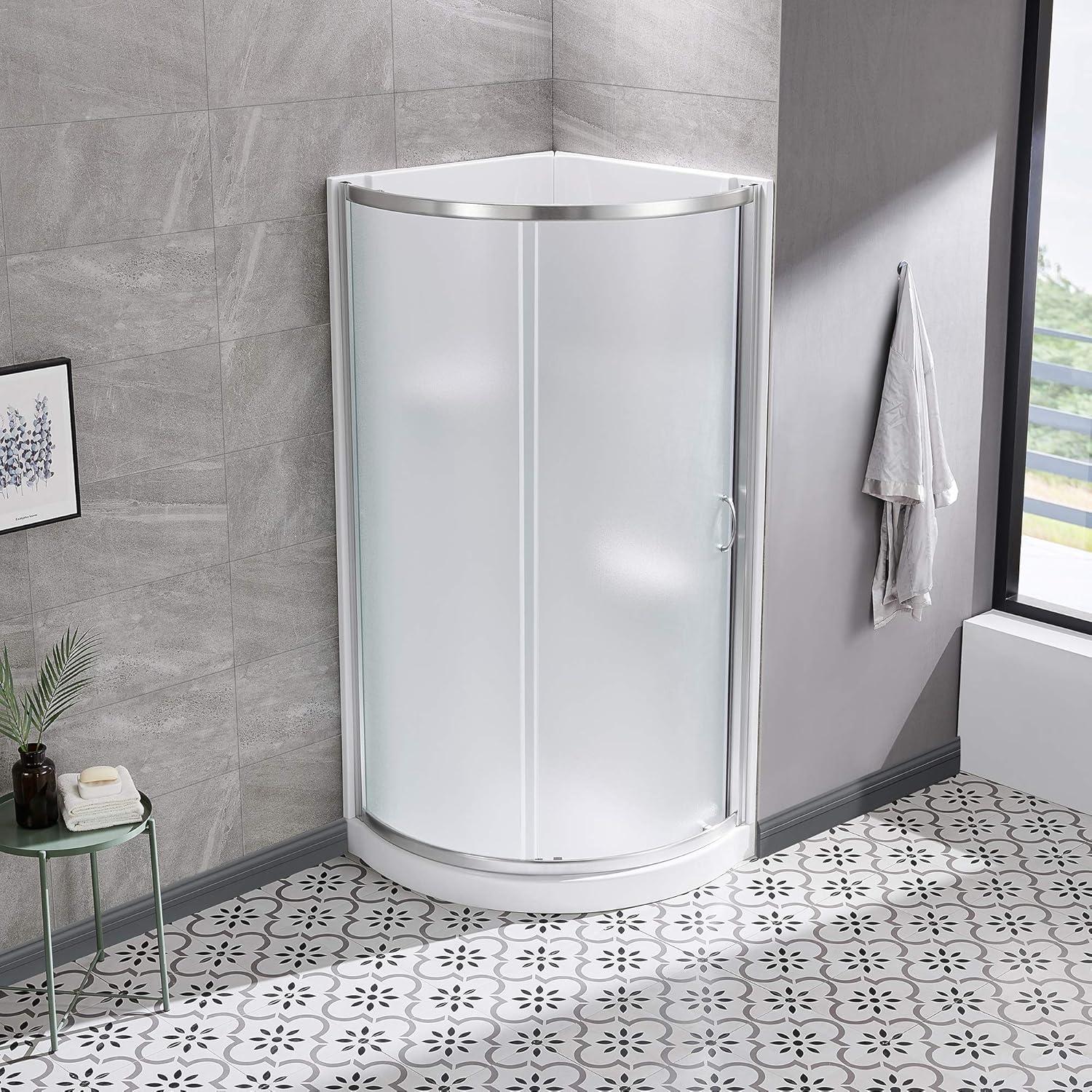 Breeze 32 in. Corner Shower Sliding Door with Walls and Base included, Frosted Glass