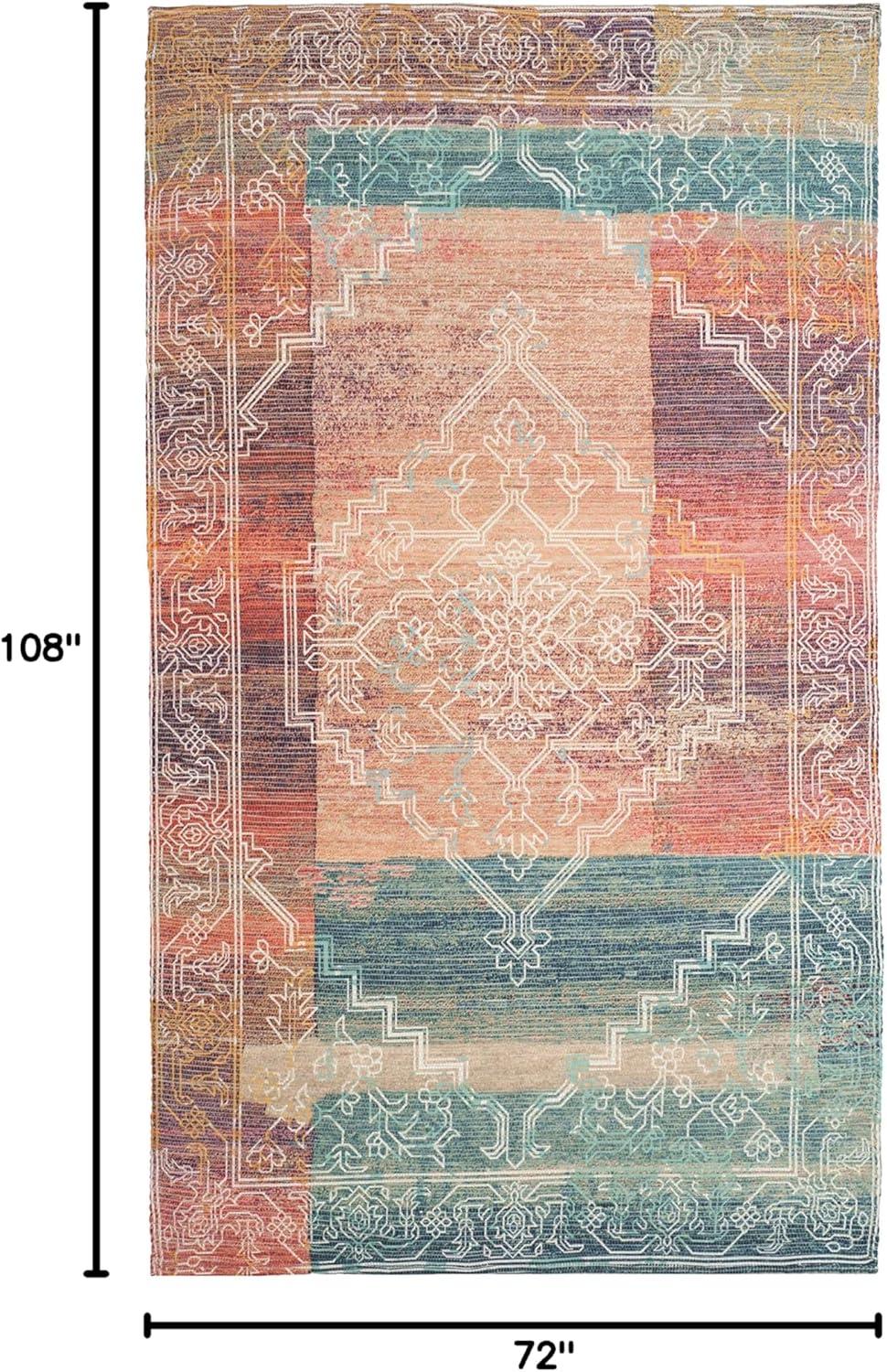 SAFAVIEH Saffron Ailin Geometric Cotton Area Rug, Coral/Aqua, 6' x 9'