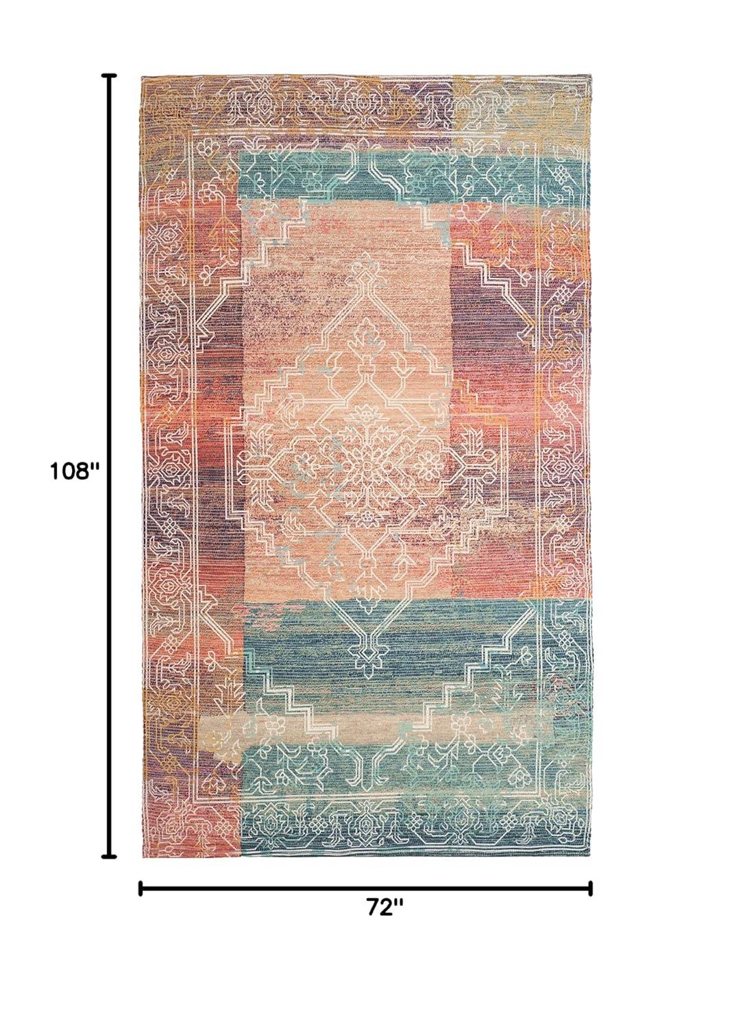 SAFAVIEH Saffron Ailin Geometric Cotton Area Rug, Coral/Aqua, 6' x 9'
