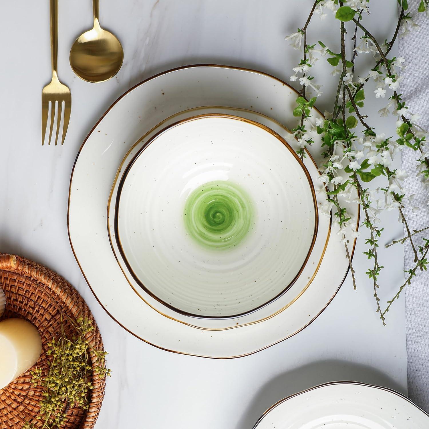 Christian Siriano Luma 32-Piece Dinnerware Set Porcelain, Service for 8, Green