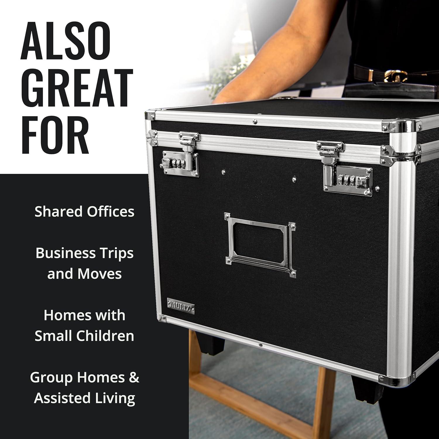 Vaultz Locking Mobile Rolling File Storage Chest, Letter/Legal Wheelie Case, Black/White Stripes