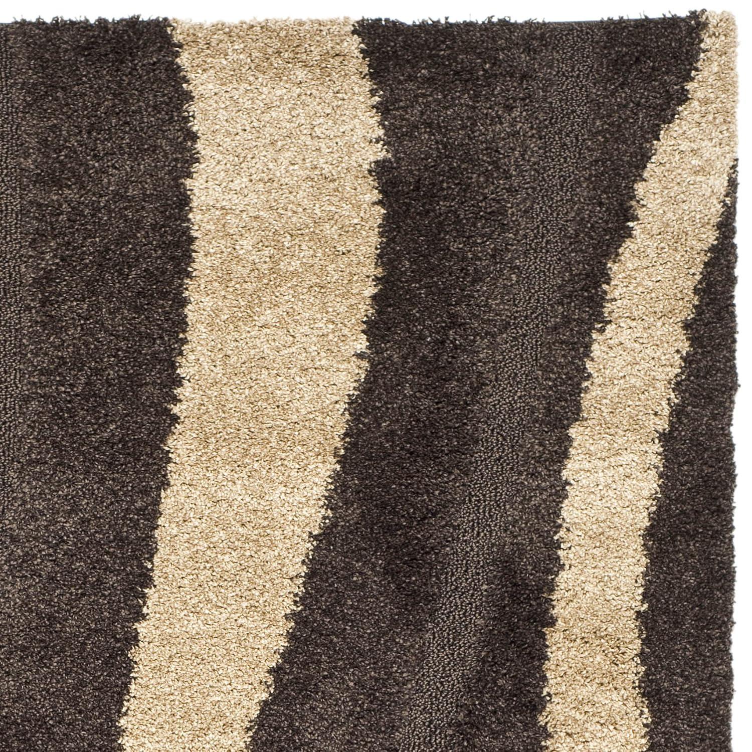Florida Shag SG451 Power Loomed Indoor Area Rug - Dark Brown/Beige - 6'x9' - Safavieh