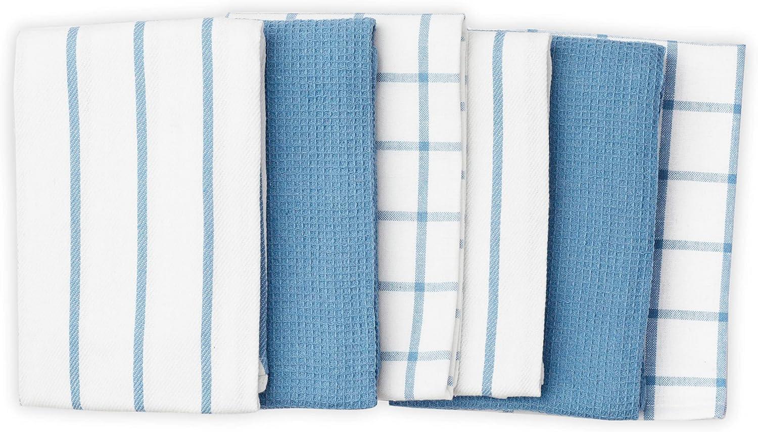 Indigo and White Cotton Kitchen Towel Set, 18”x 28”, Pack of 6