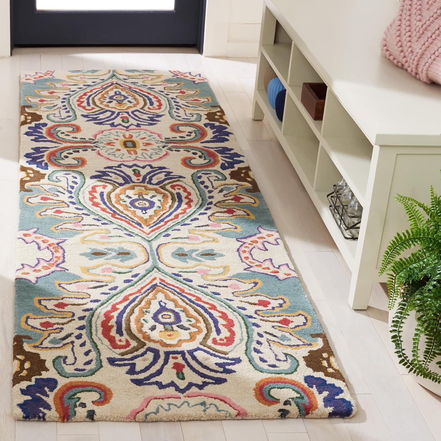 SAFAVIEH Bella Meriel Floral Paisley Wool Runner Rug, Ivory/Blue, 2'3" x 11'