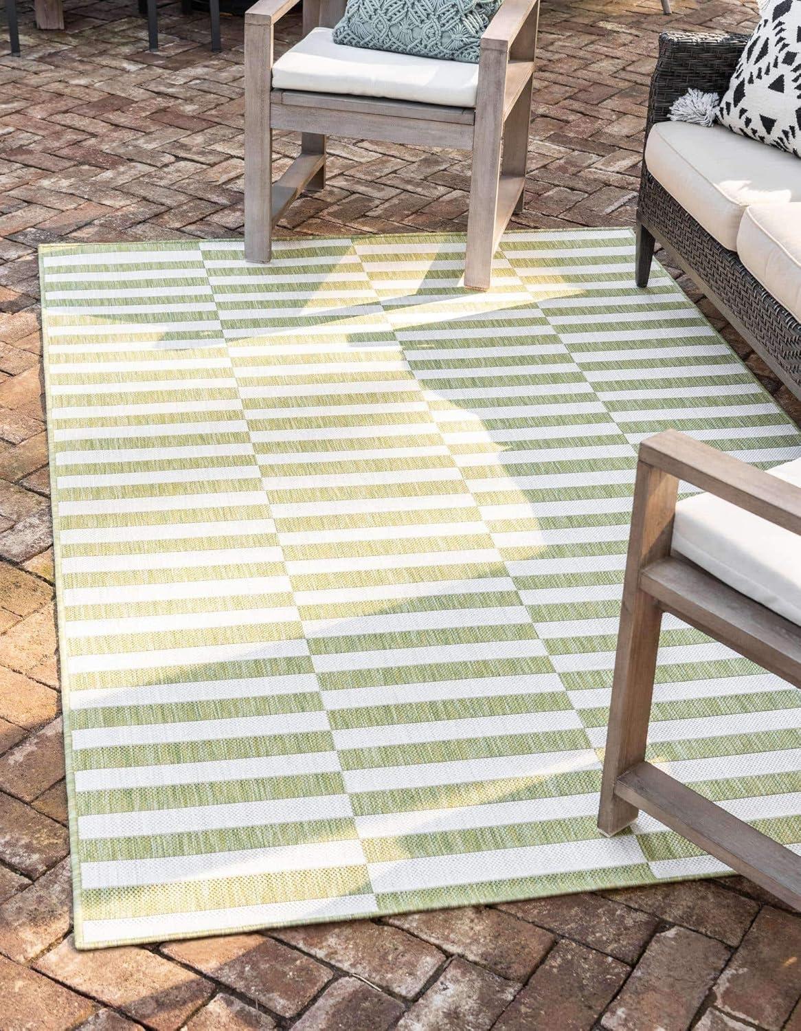 Unique Loom Outdoor Striped Collection Area Rug - Striped (5' 1" x 8' Rectangle Green/Ivory)