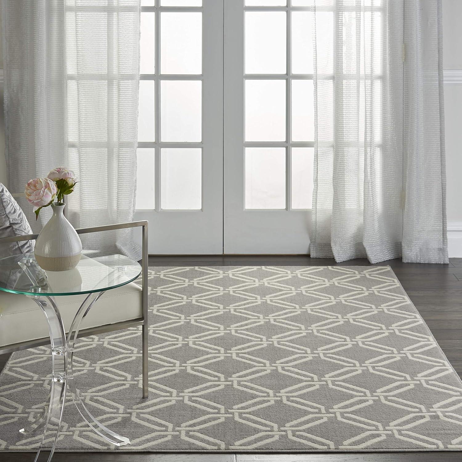 Nourison Jubilant 5'3" x 7'3" (5' x 7') Grey Area Rug Eclectic Retro Trellis by Nourison