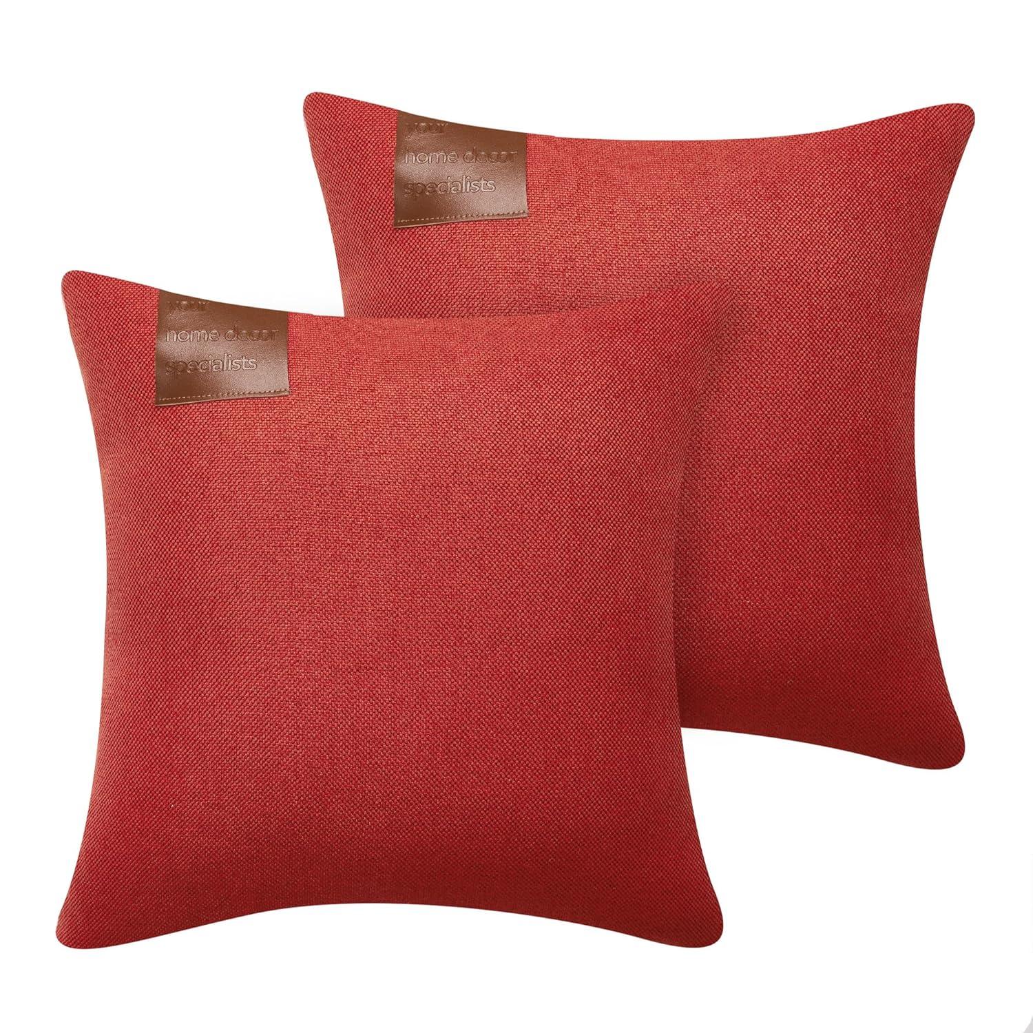 Deconovo Throw Pillow Covers with Corn Texture, Set of 2 Striped Corduroy Cushion Covers for Bedroom Living Room, 16x16 inch, Bright Red, Set of 2