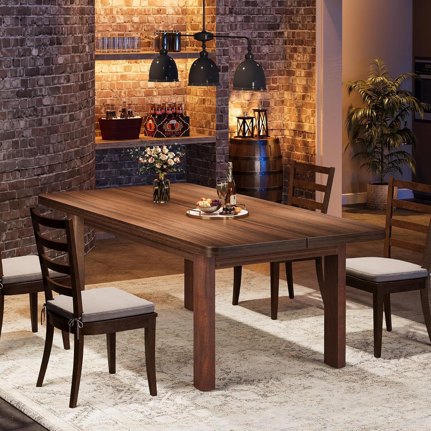 Union Rustic Wood Dining Table For 4-6 People, 63 Inch Farmhouse Kitchen Table With Solid Wood Legs