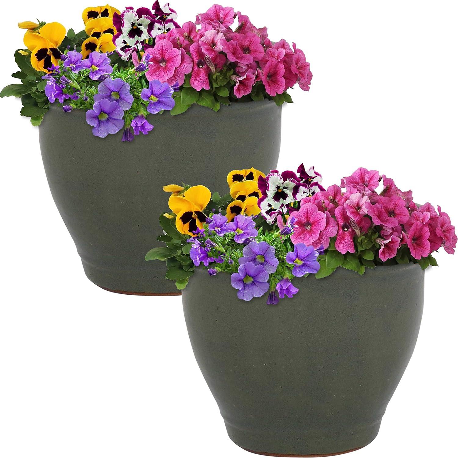 Sunnydaze Studio Outdoor/Indoor High-Fired Glazed UV- and Frost-Resistant Ceramic Planters with Drainage Holes