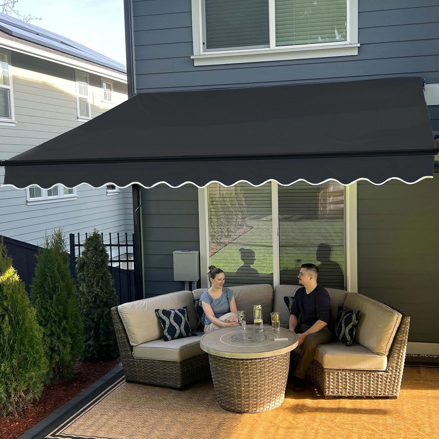 Motorized Retractable Patio Awning- Black Frame
